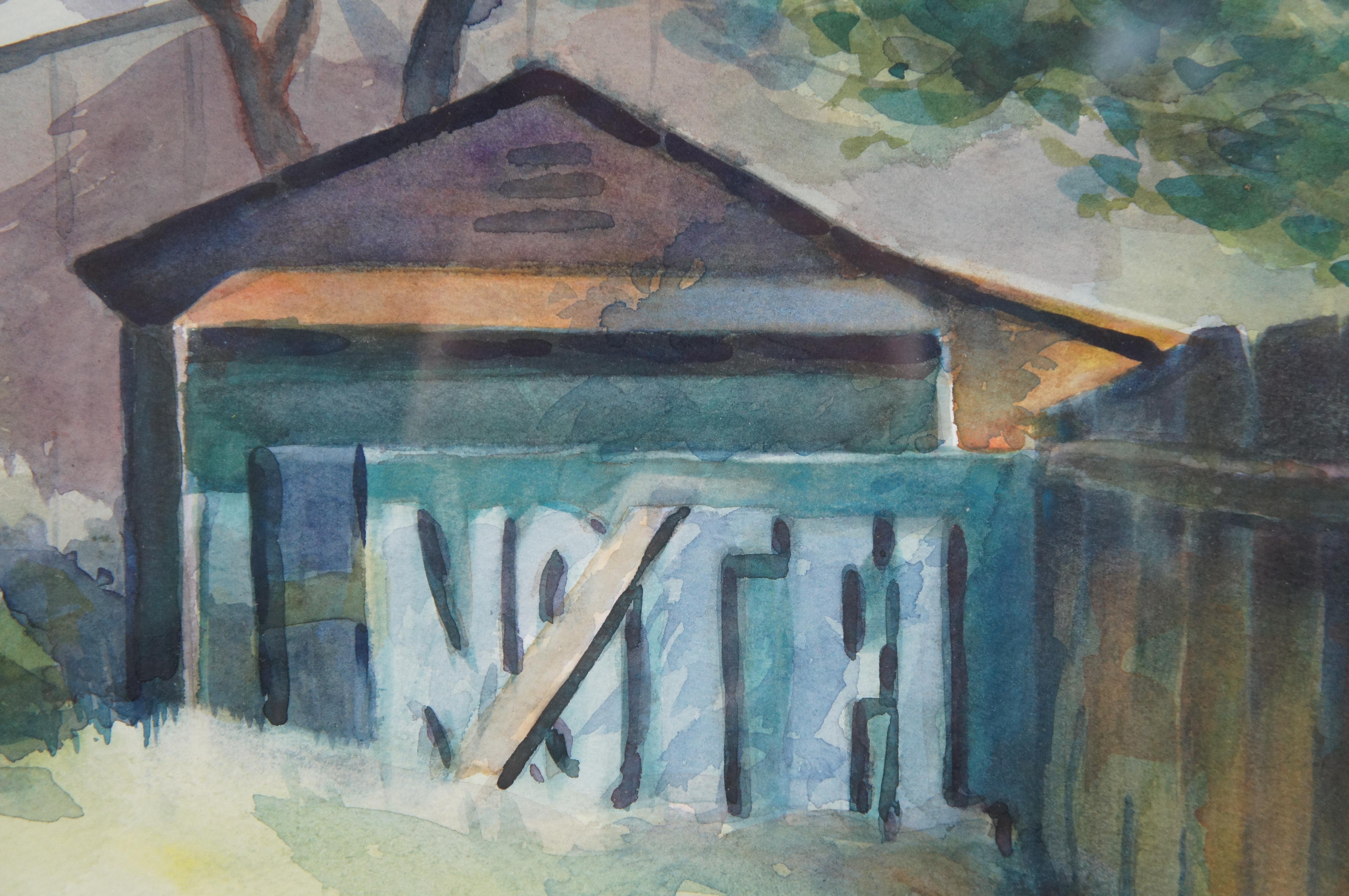 Peinture Marshall Turner Notel Motel Backyard Landscape aquarelle de 37 pouces en vente