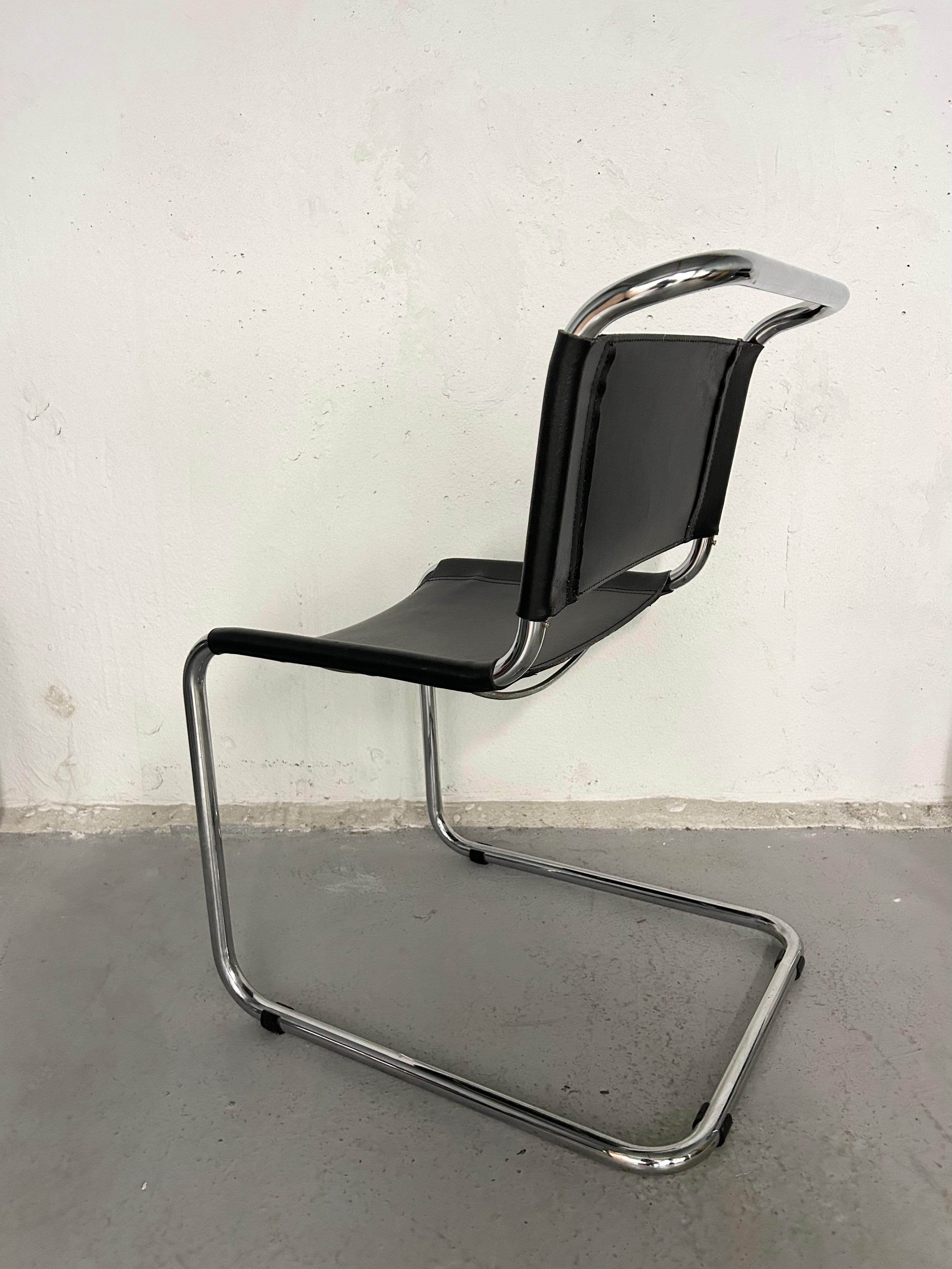 
1 Chair Available - Vintage chrome and leather cantilever chair. Mart Stam S33 replicas. Minimal wear

31.5” height
19” width
25” depth
17.5” seat height