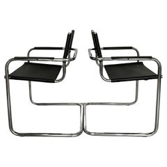 Vintage Mart Stam Style Leather and Chrome Chairs