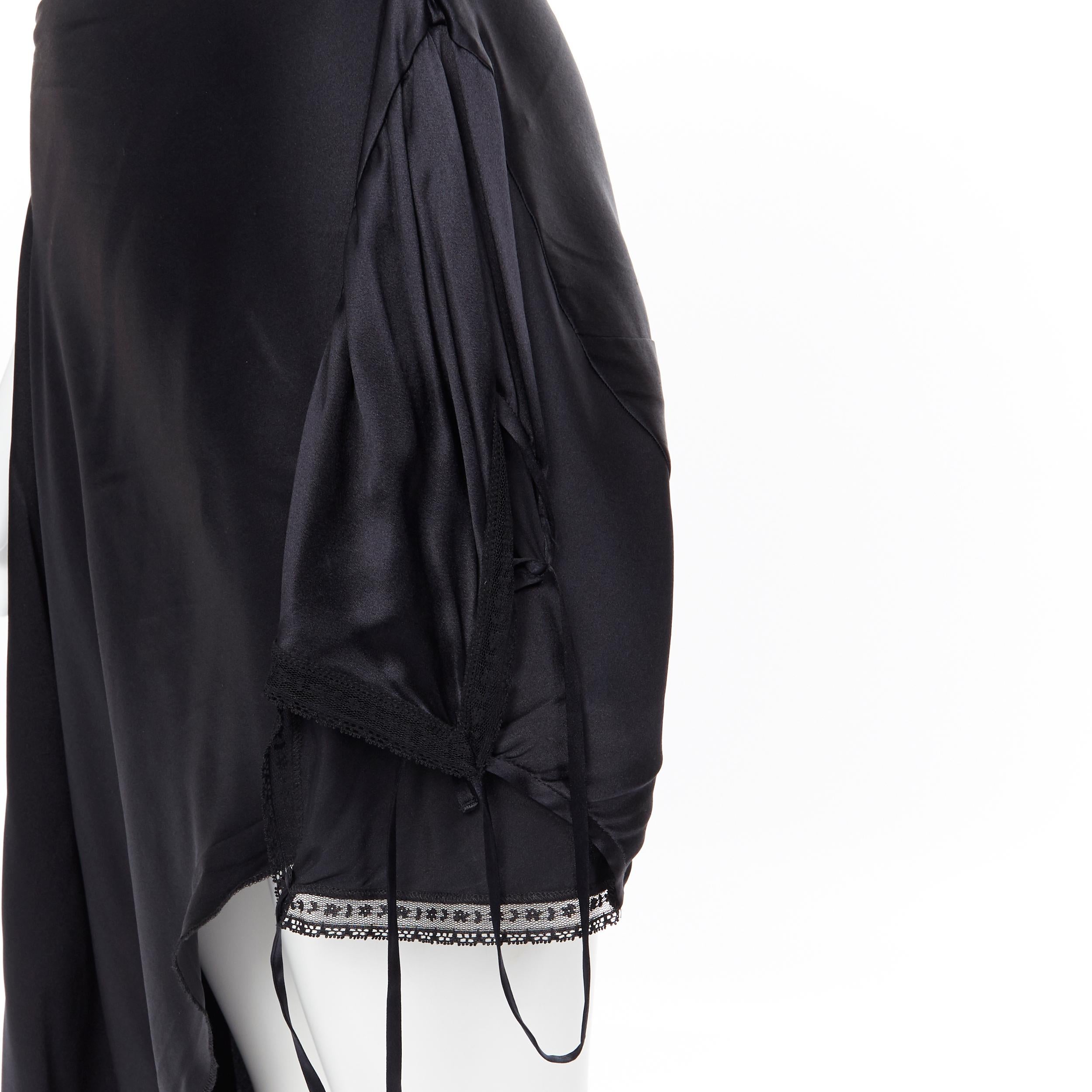 vintage MARTIN MARGIELA black silk deconstructed side way slip dress skirt IT38 
Reference: TGAS/A04226 
Brand: Maison Margiela 
Designer: Martin Margiela 
Material: Silk 
Color: Black 
Pattern: Solid 
Closure: Zip 
Extra Detail: Deconstructed