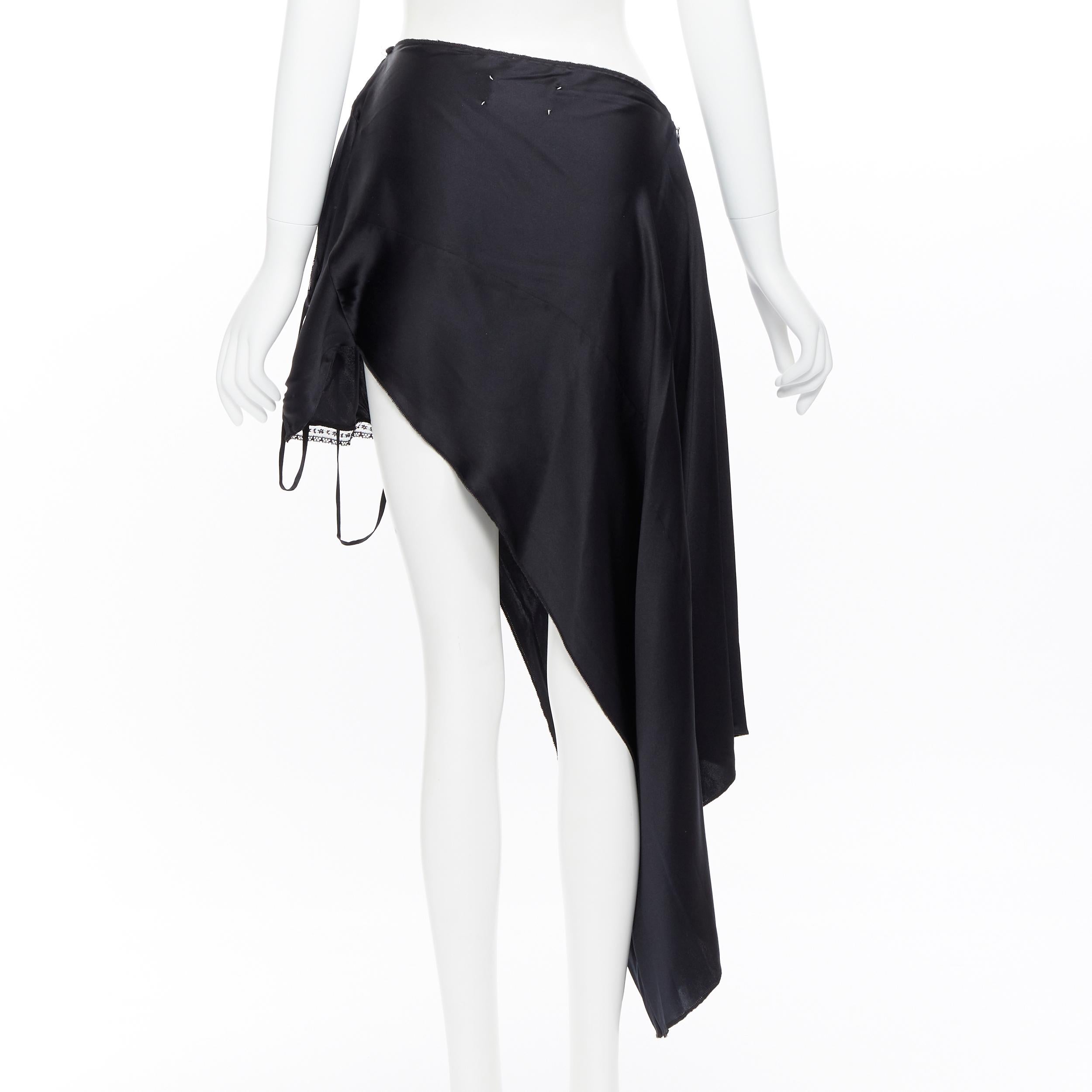 Women's vintage MARTIN MARGIELA black silk deconstructed side way slip dress skirt IT38
