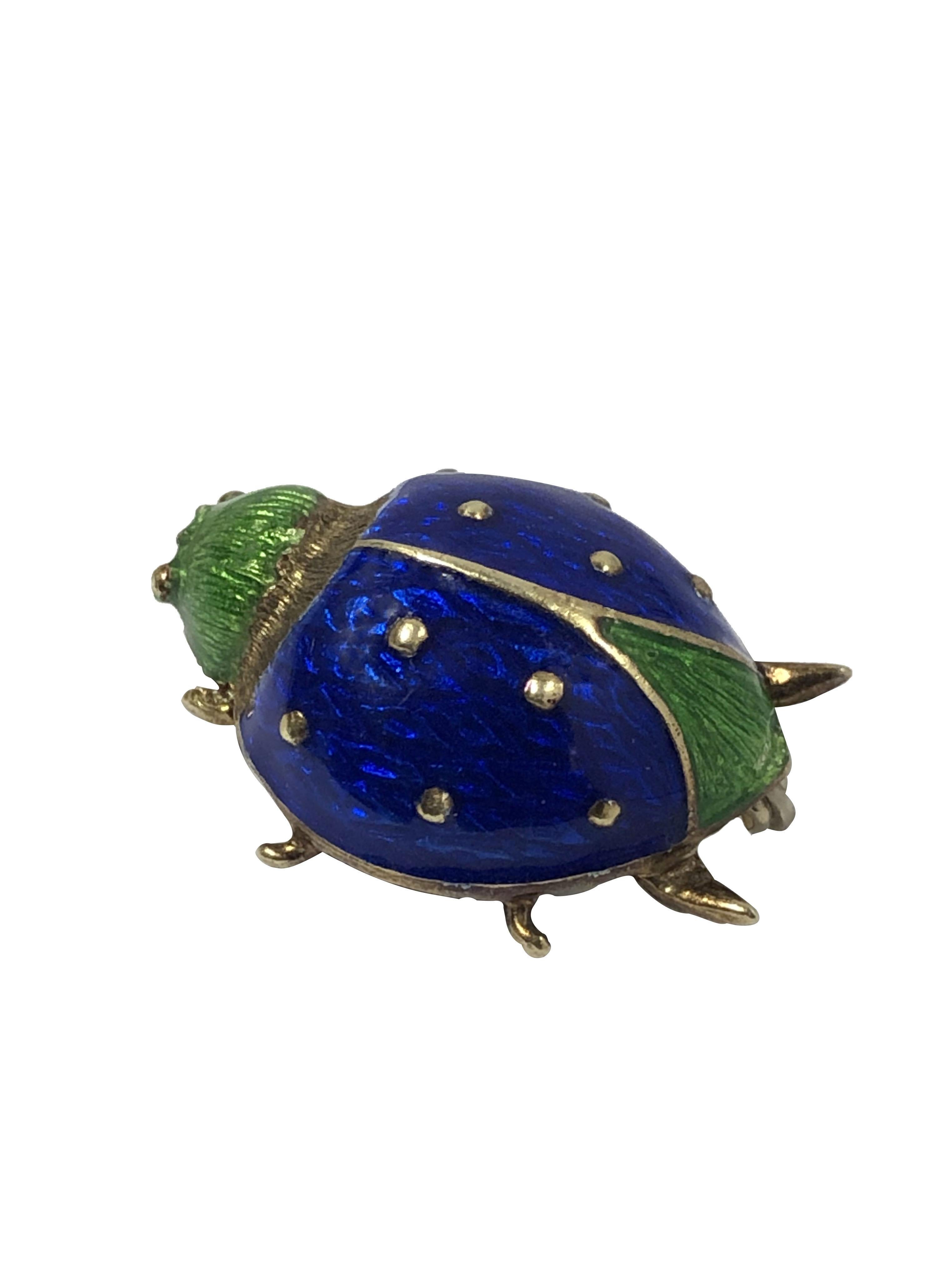 Women's or Men's Vintage Martine Yellow Gold and Enamel Bug Brooch For Sale