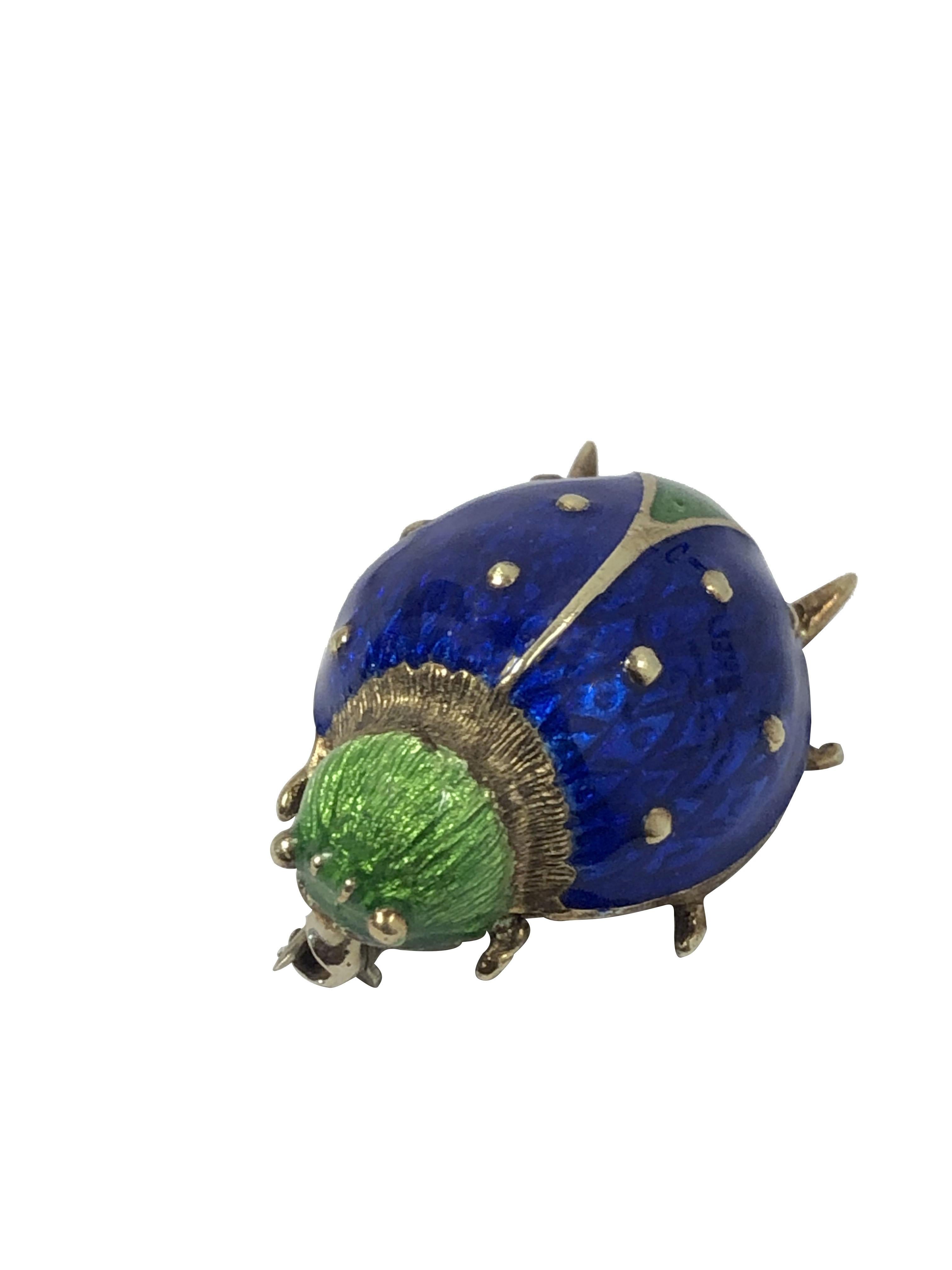 Vintage Martine Yellow Gold and Enamel Bug Brooch For Sale 1