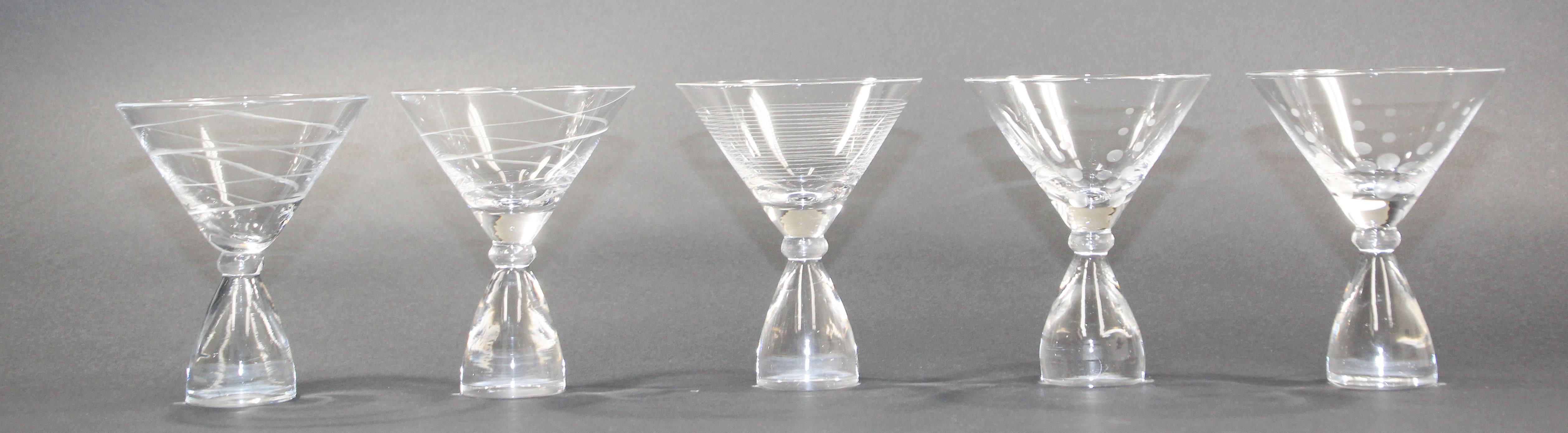 Vintage Martini Crystal Glasses Set of 5 In Good Condition In North Hollywood, CA