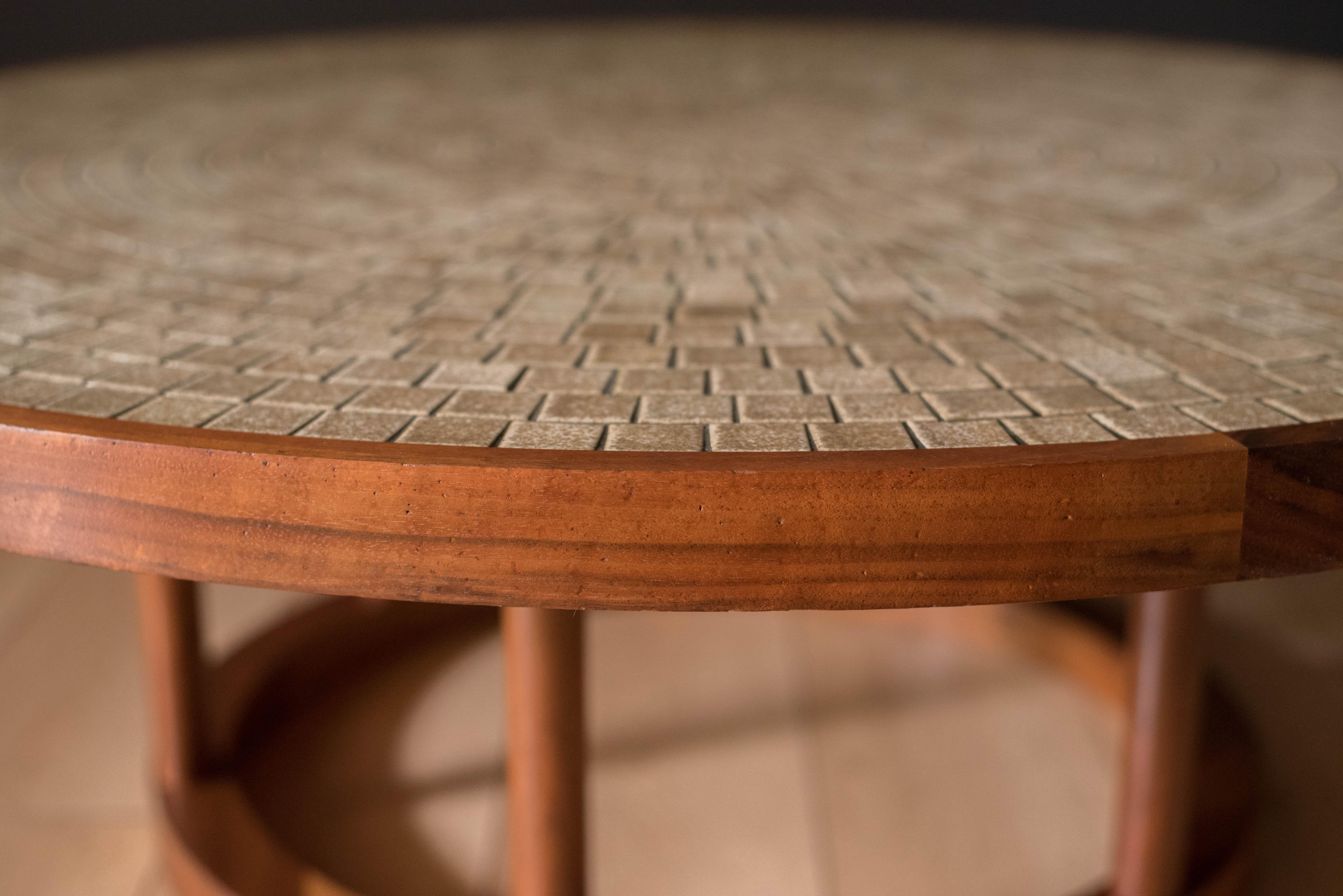 Vintage Martz Ceramic Tile and Walnut Pedestal Coffee Table 3