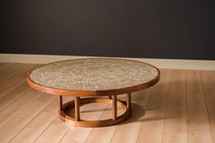 Vintage Martz Ceramic Tile and Walnut Pedestal Coffee Table