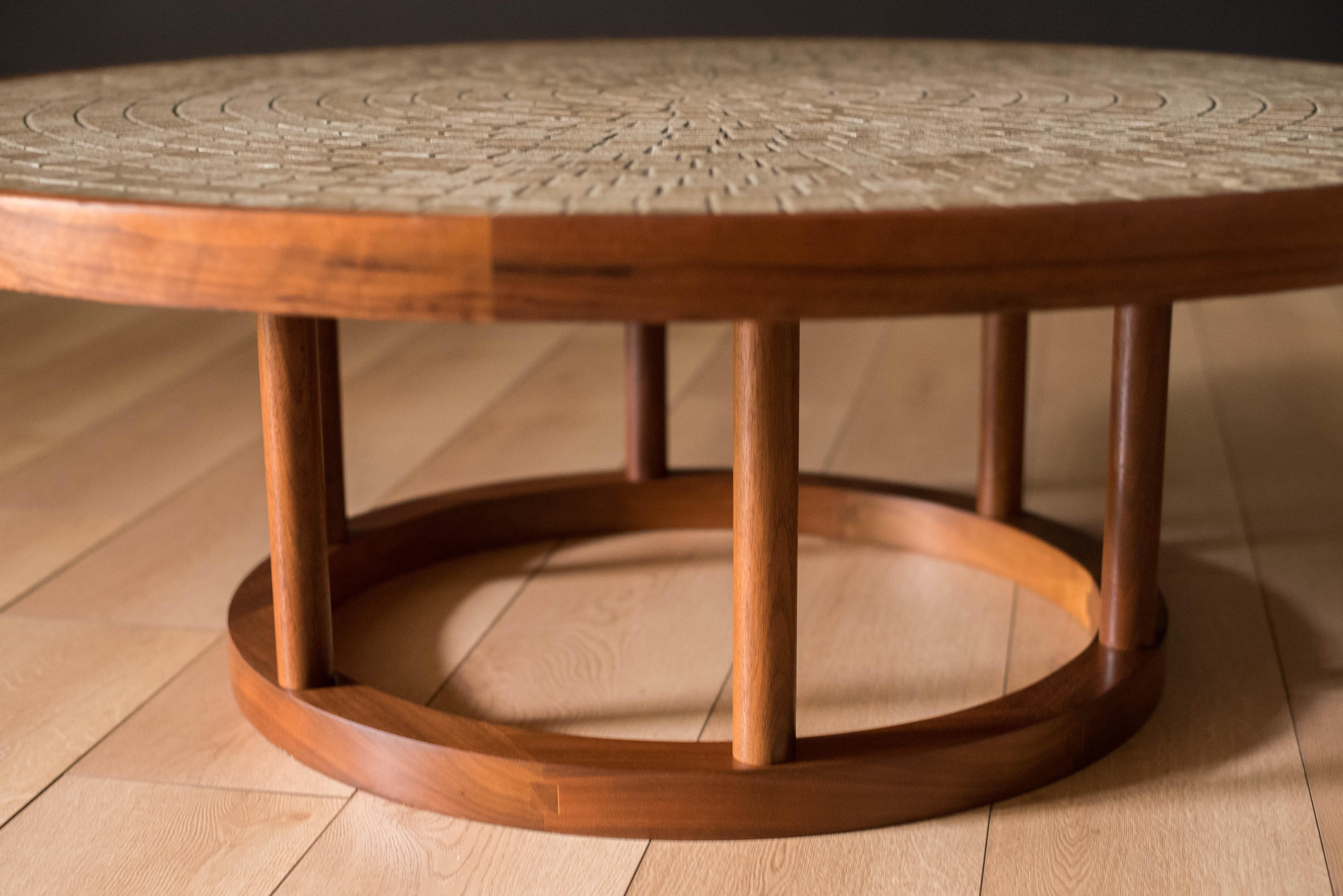 Vintage Martz Ceramic Tile and Walnut Pedestal Coffee Table 1