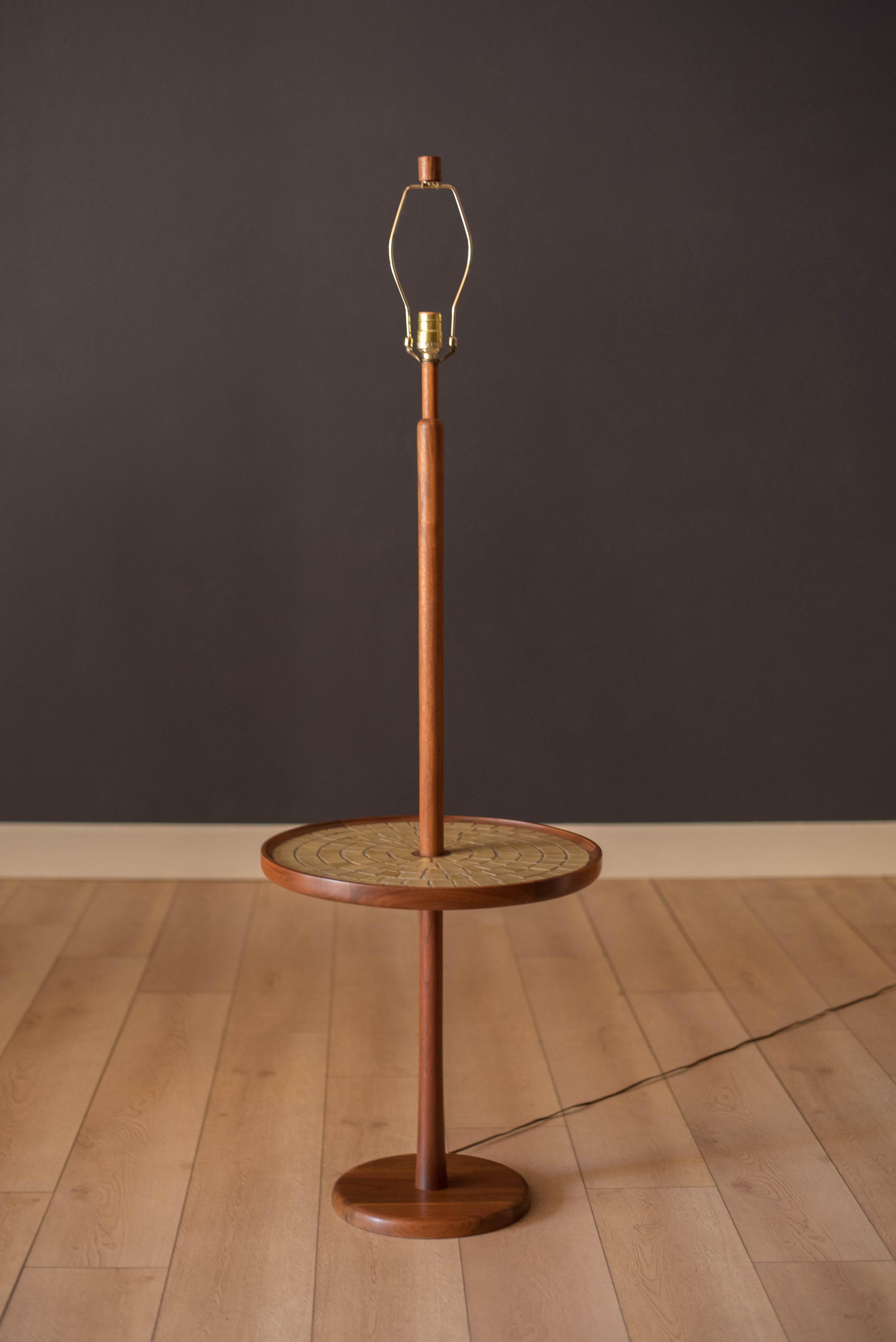 Ceramic Vintage Martz Walnut Floor Lamp with Tile Side Table