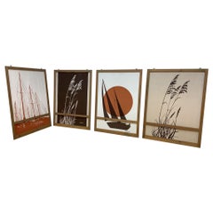 Vintage Marushka Canvas Art Print Fabric Framed Panels - Set Of 4