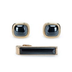 Vintage Marvel Goldtone Black Square Cufflinks & Rectangle Tie Clip