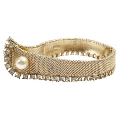 Retro Marvella Gold Tone with Diamante and Faux Pearl Cuff Circa 1960s