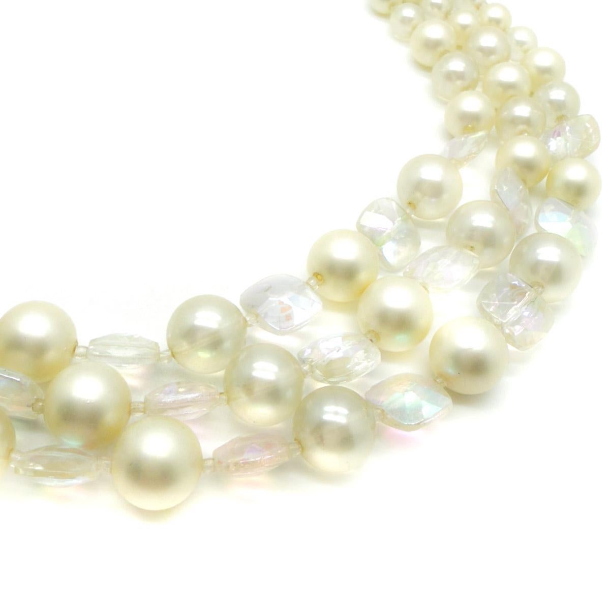 Vintage Marvella Collana a tre file di perle e cristalli 1960s In condizioni buone in vendita a Wilmslow, GB