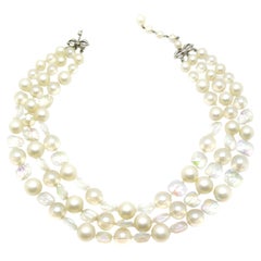 Vintage Marvella Pearl 
Crystal Triple Row Necklace 1960s