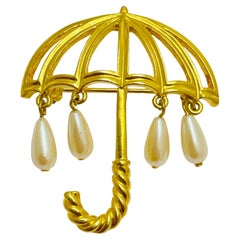 Vintage MARVELLA signiert Gold Perle Regenschirm Designer Brosche