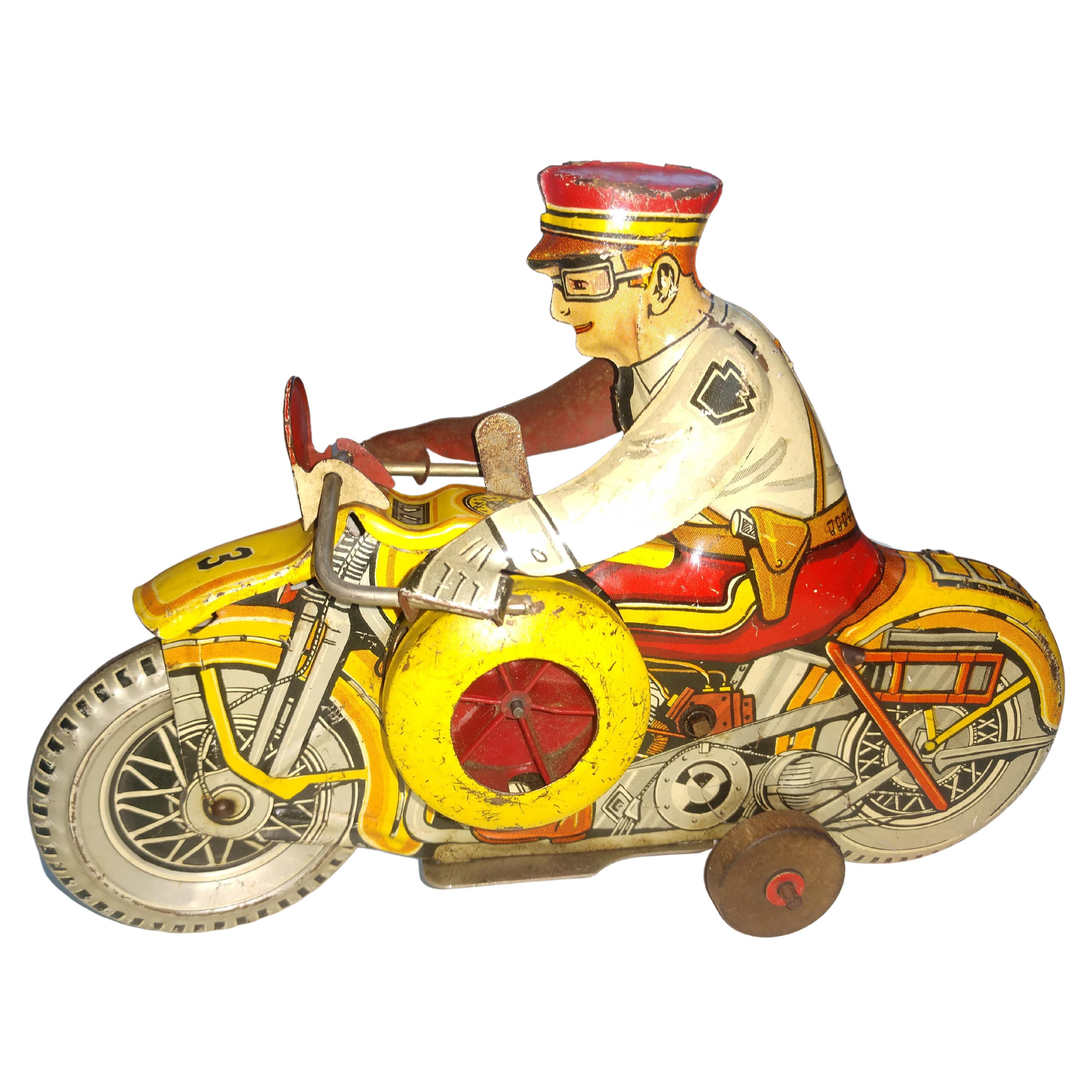 Vintage Marx Tin Litho Motorcycle Cop Windup Toy C1948