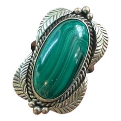 Vintage Mary Honanie Ring 14K Gold Green Malachite Native American Indian Silver