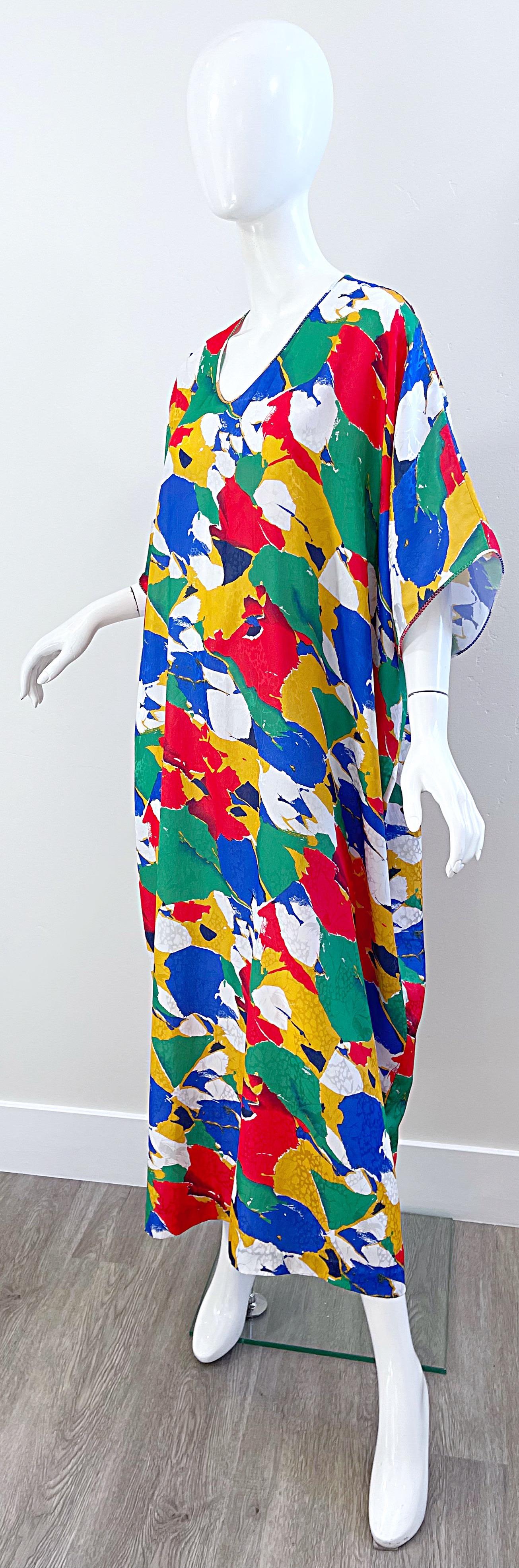 Vintage Mary McFadden Abstract Print Colorful Caftan Kafka Maxi Dress 3