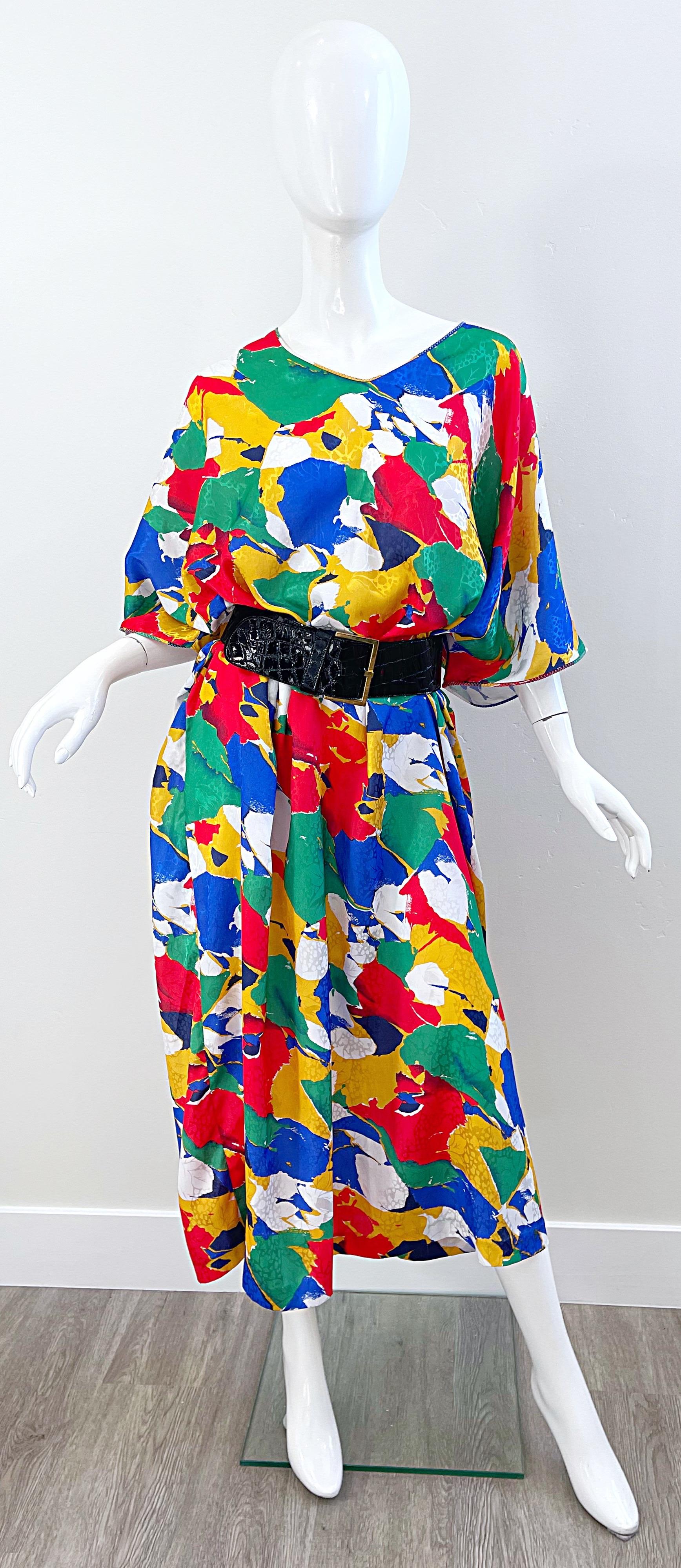 Vintage Mary McFadden Abstract Print Colorful Caftan Kafka Maxi Dress 4
