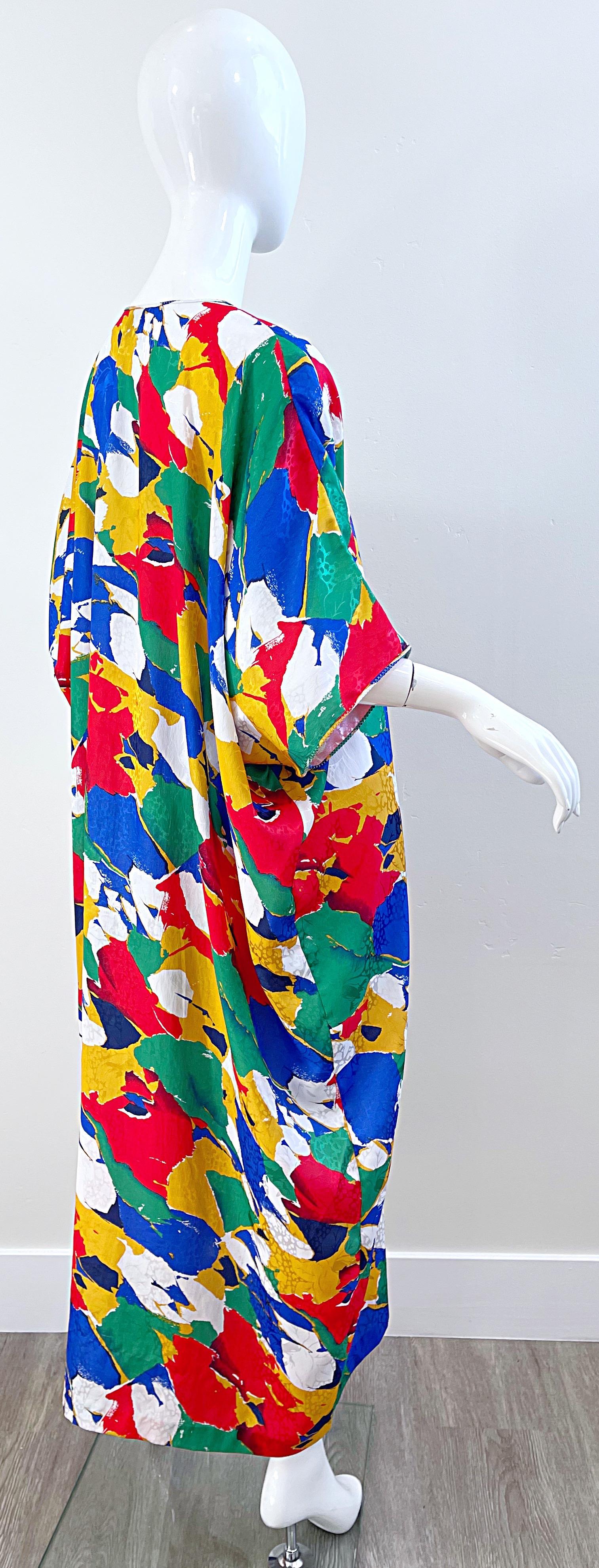 Vintage Mary McFadden Abstract Print Colorful Caftan Kafka Maxi Dress 5