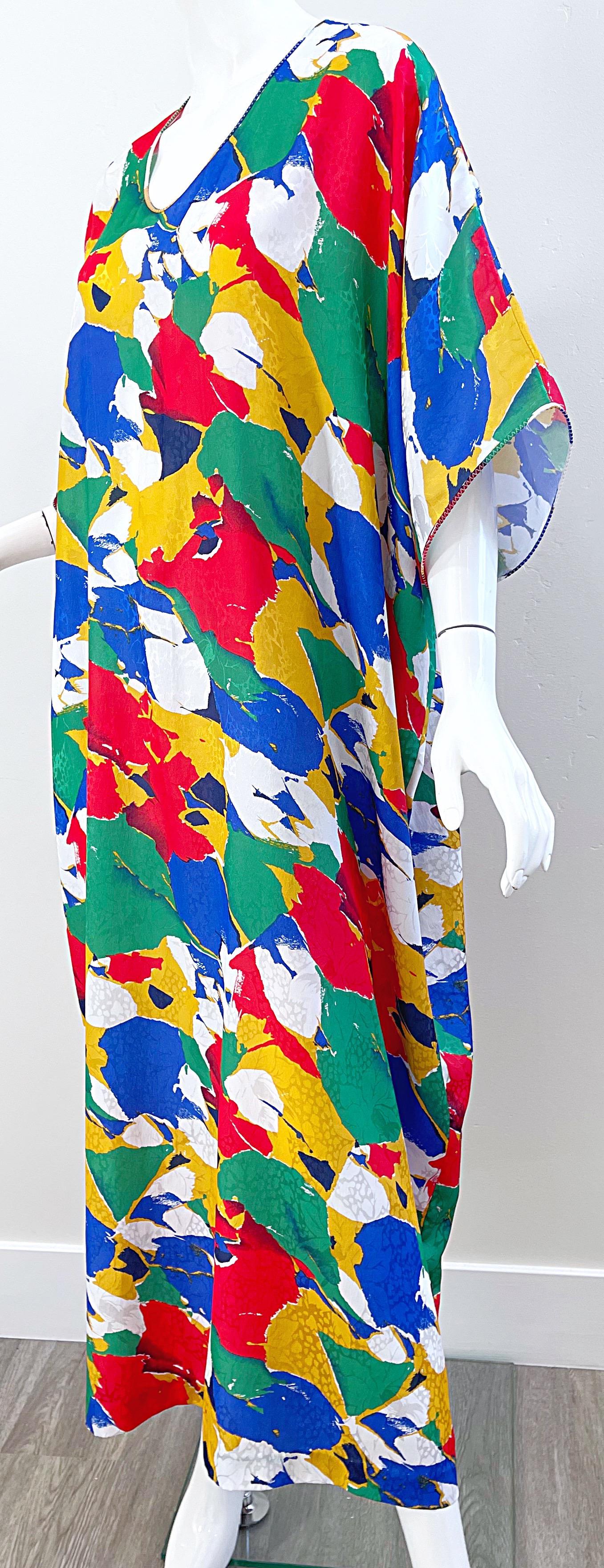 Vintage Mary McFadden Abstract Print Colorful Caftan Kafka Maxi Dress 6