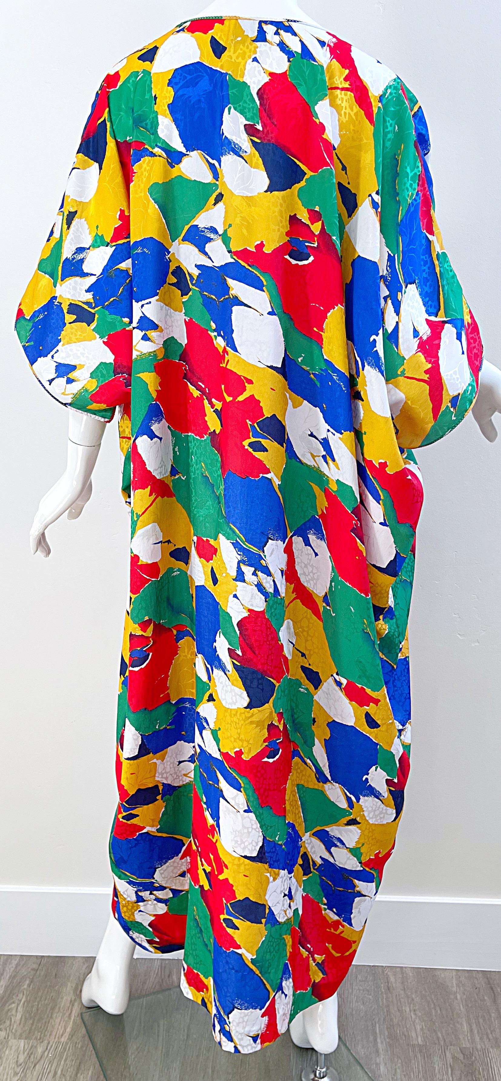Vintage Mary McFadden Abstract Print Colorful Caftan Kafka Maxi Dress 7
