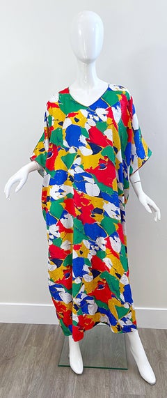 Vintage Mary McFadden - Stampa astratta e colorata - Caftano Kafka Maxi Abito