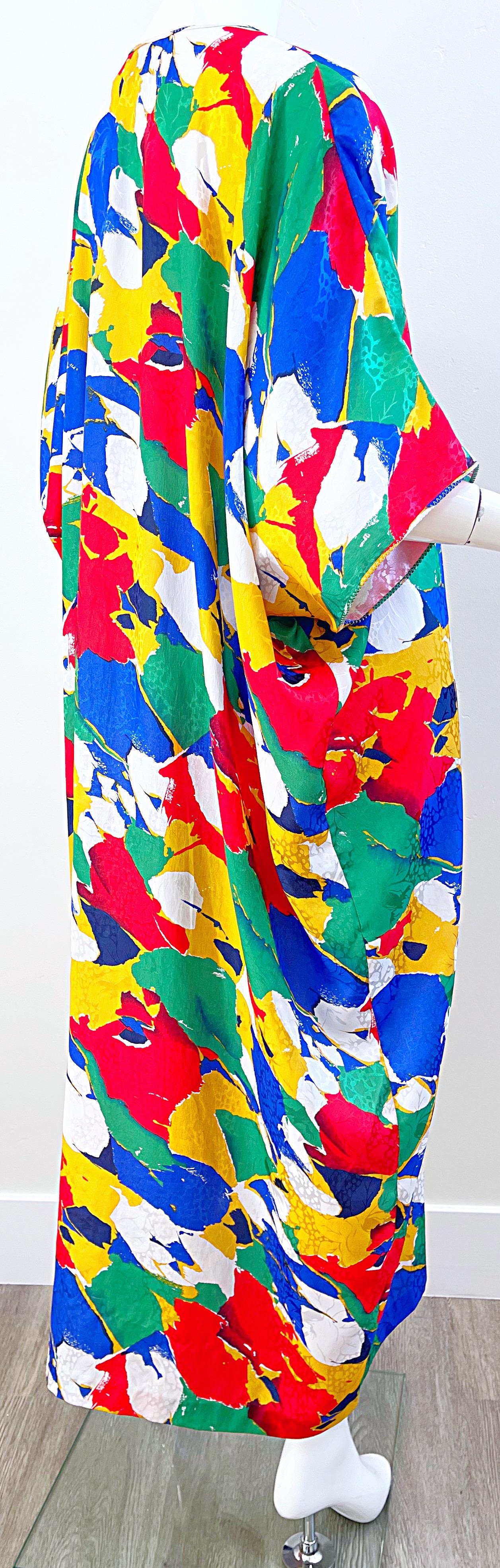 Women's Vintage Mary McFadden Abstract Print Colorful Caftan Kafka Maxi Dress