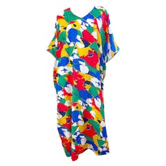 Vintage Mary McFadden - Stampa astratta e colorata - Caftano Kafka Maxi Abito