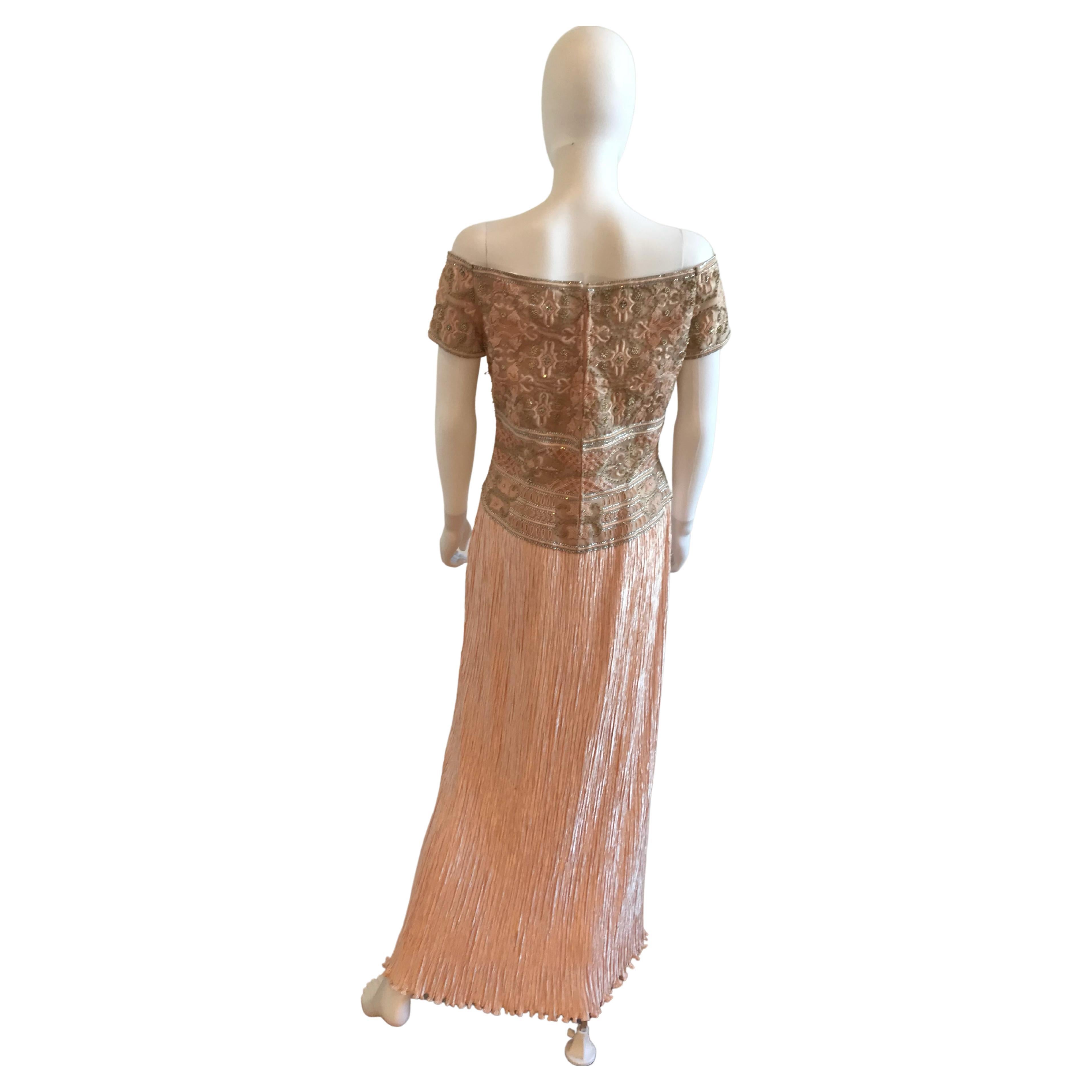 Vintage Mary McFadden Beaded Off Shoulder Dress For Sale 1