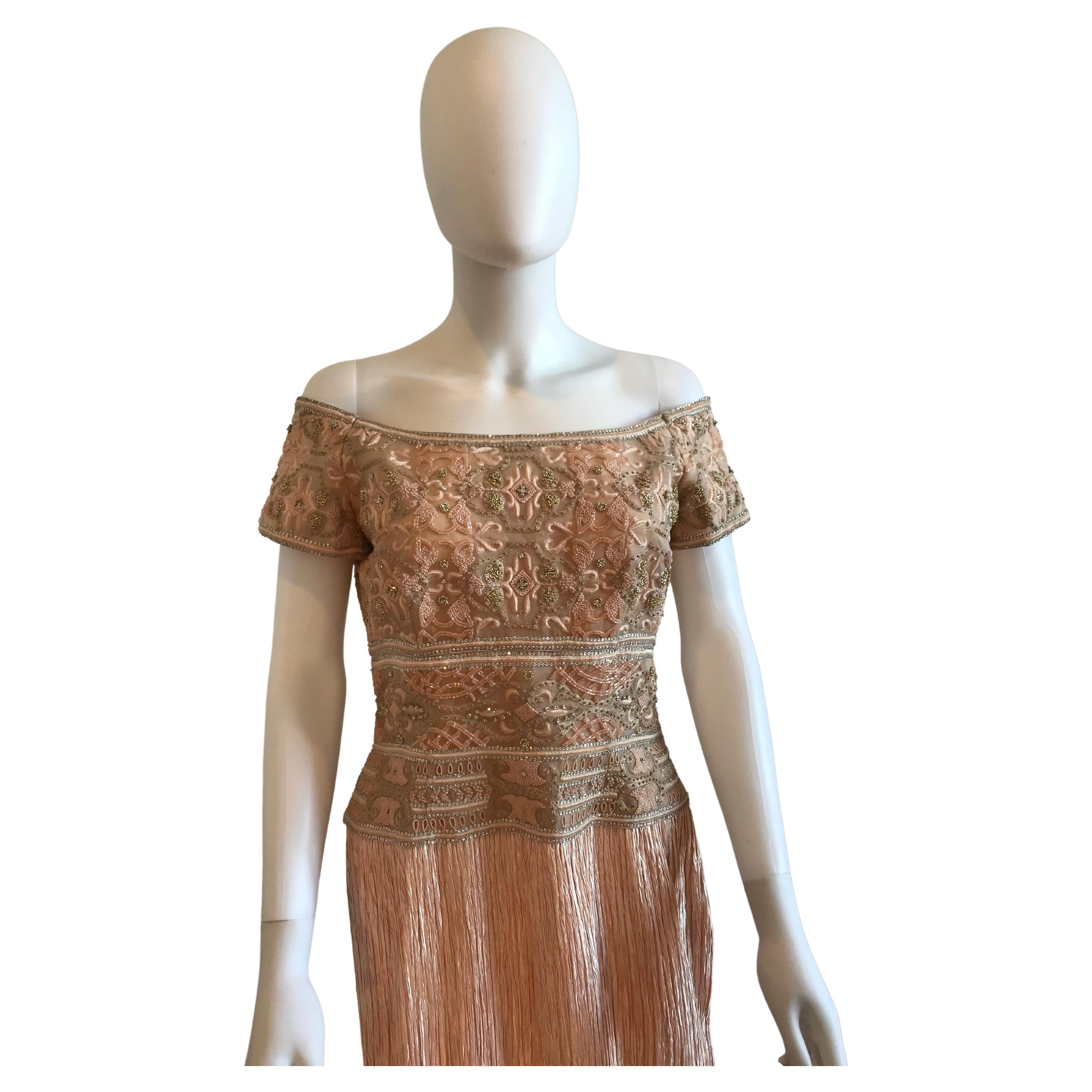 Vintage Mary McFadden Beaded Off Shoulder Dress For Sale 2