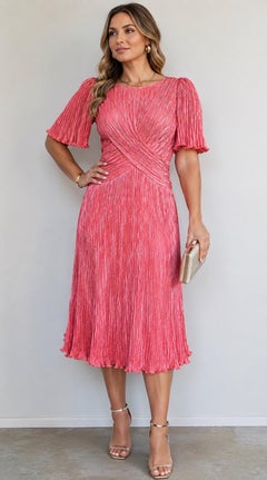 Vestido de cóctel vintage de Mary McFadden Couture de los años 80, rosa, con pliegues Fortuny