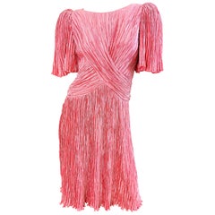 Vestido de cóctel vintage de Mary McFadden Couture de los años 80, rosa, con pliegues Fortuny