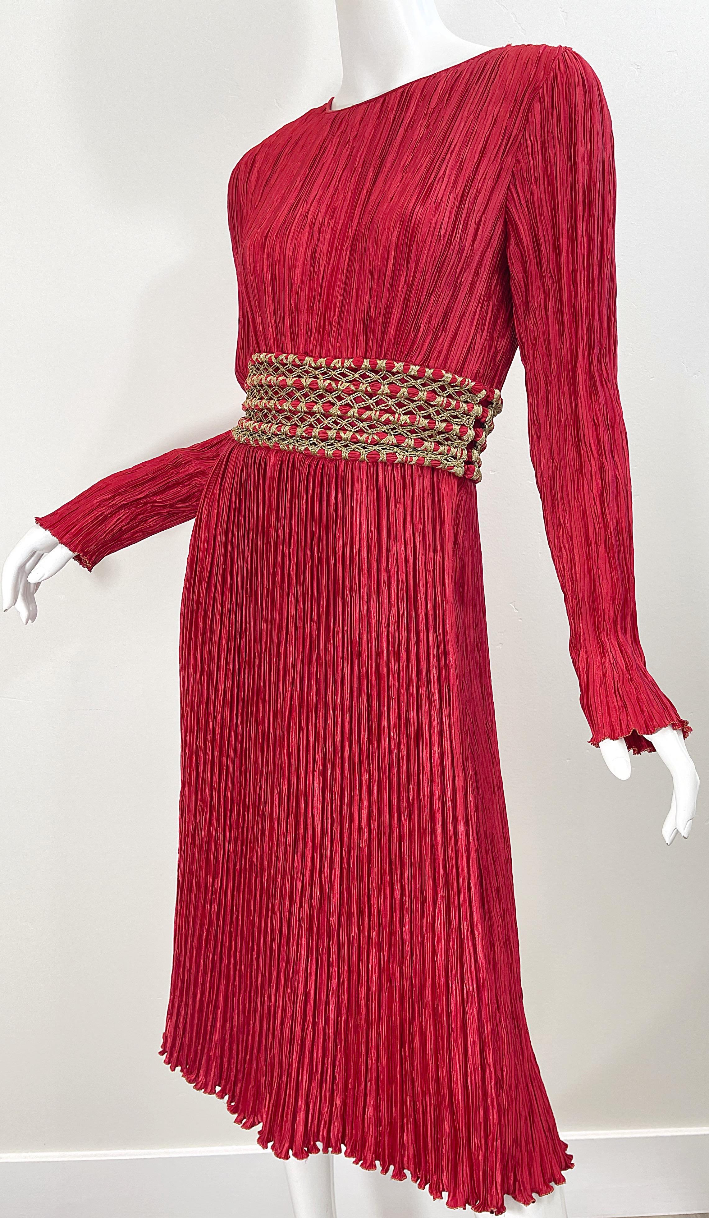 Vintage Mary McFadden Couture 1980s Size 8 Crimson Red Fortuny Pleated 80s Dress 4
