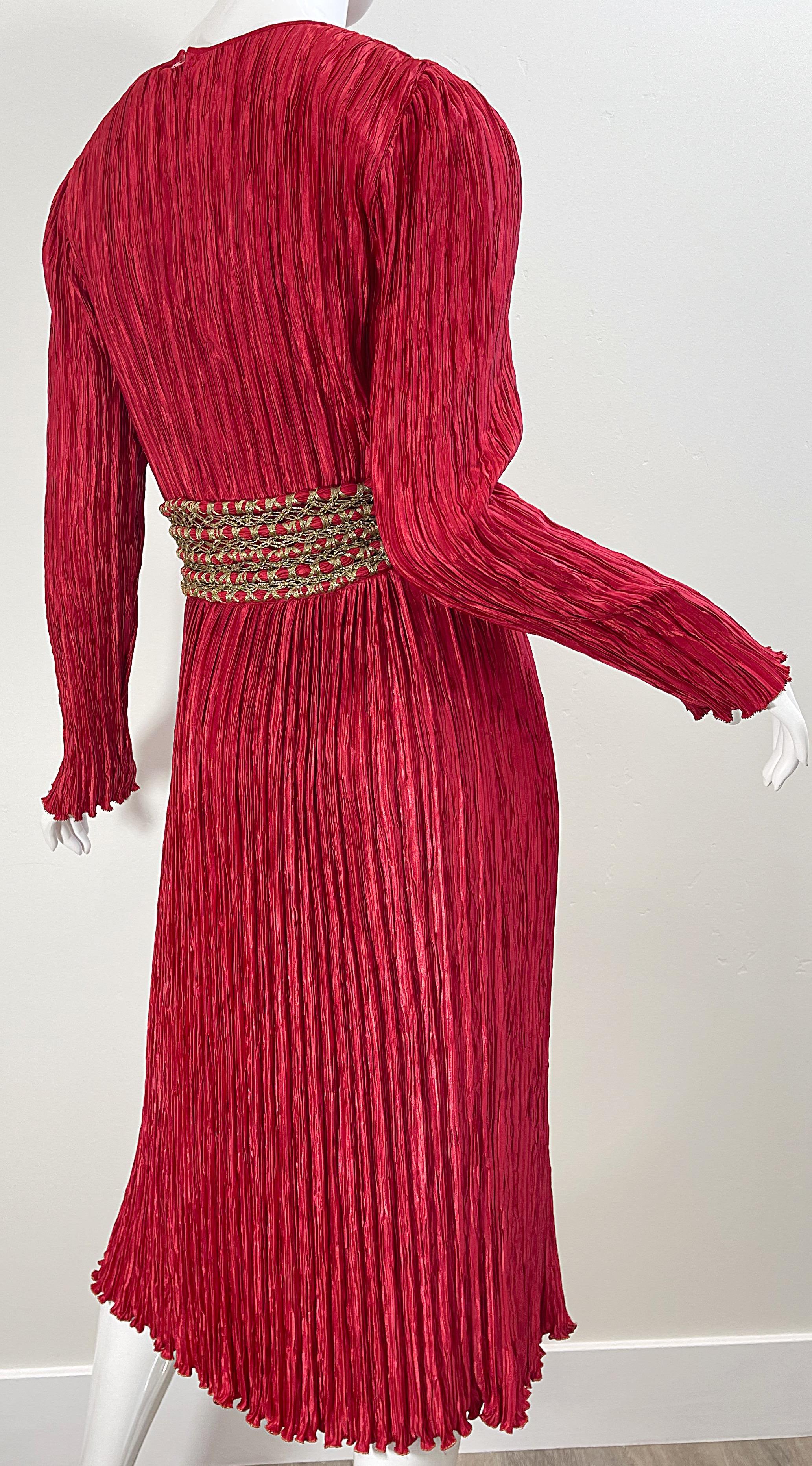 Vintage Mary McFadden Couture 1980s Size 8 Crimson Red Fortuny Pleated 80s Dress 6