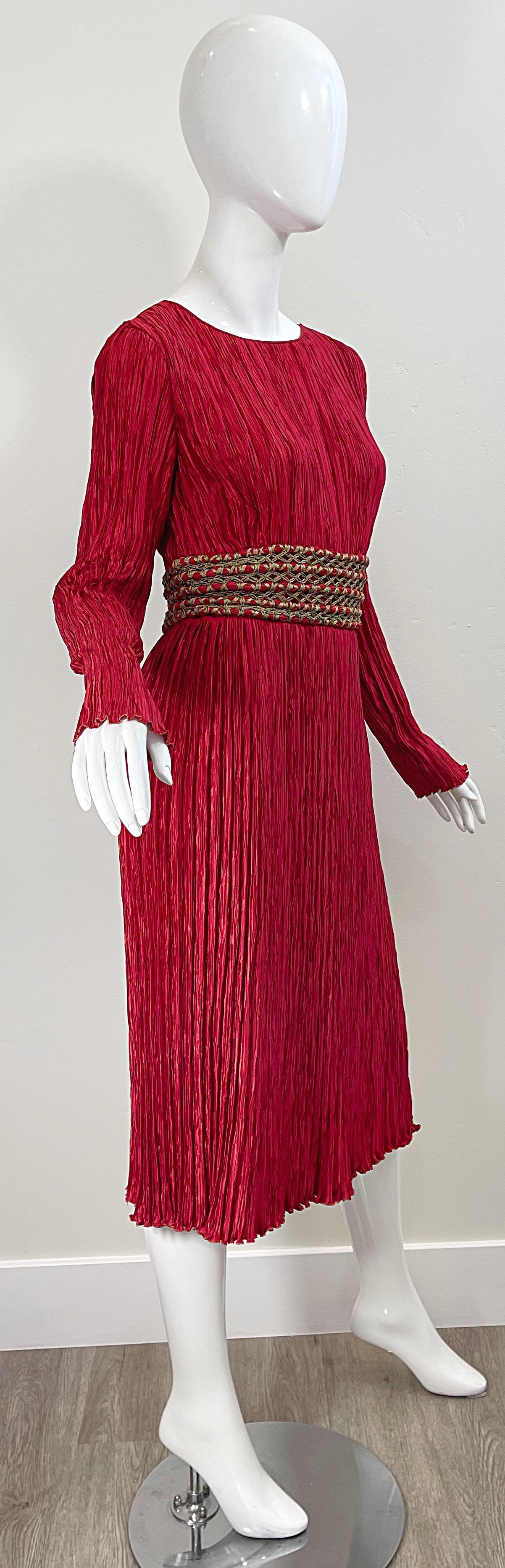 Vintage Mary McFadden Couture 1980s Size 8 Crimson Red Fortuny Pleated 80s Dress 7