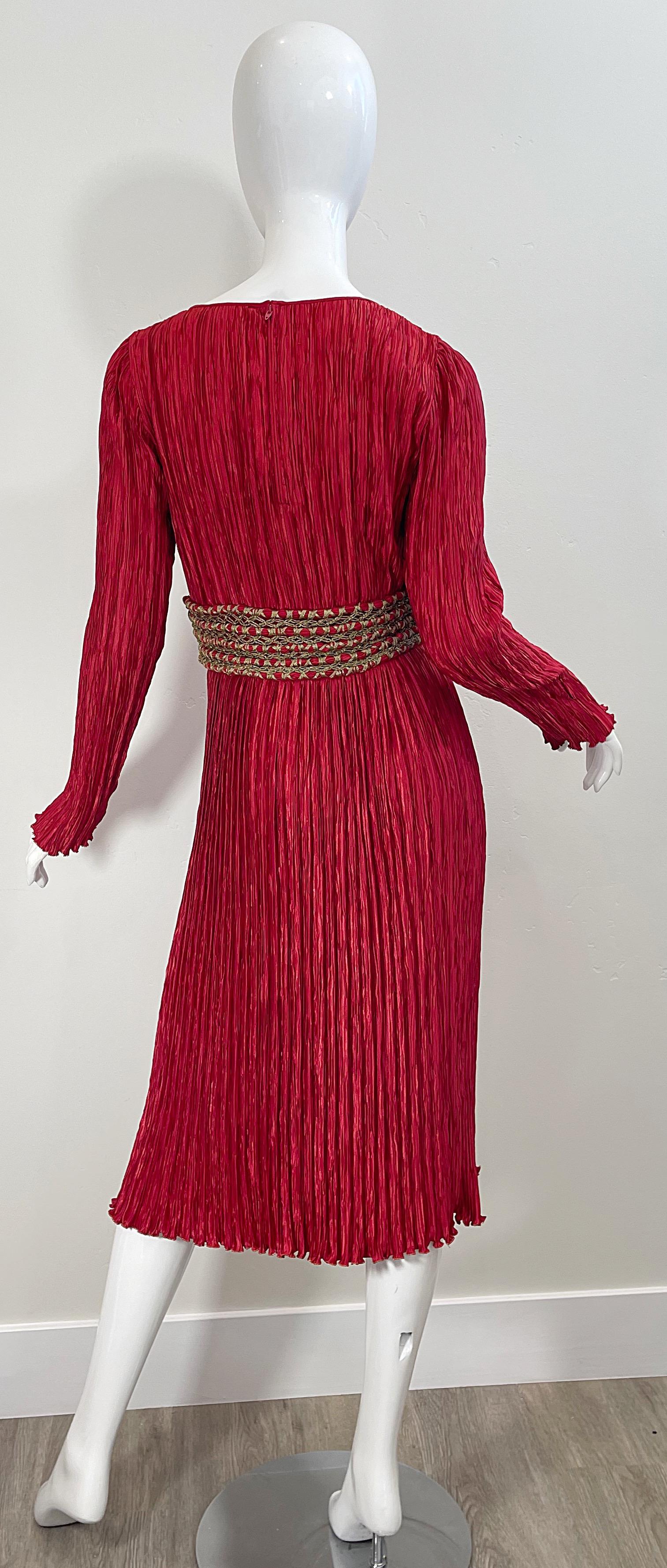 Vintage Mary McFadden Couture 1980s Size 8 Crimson Red Fortuny Pleated 80s Dress 8