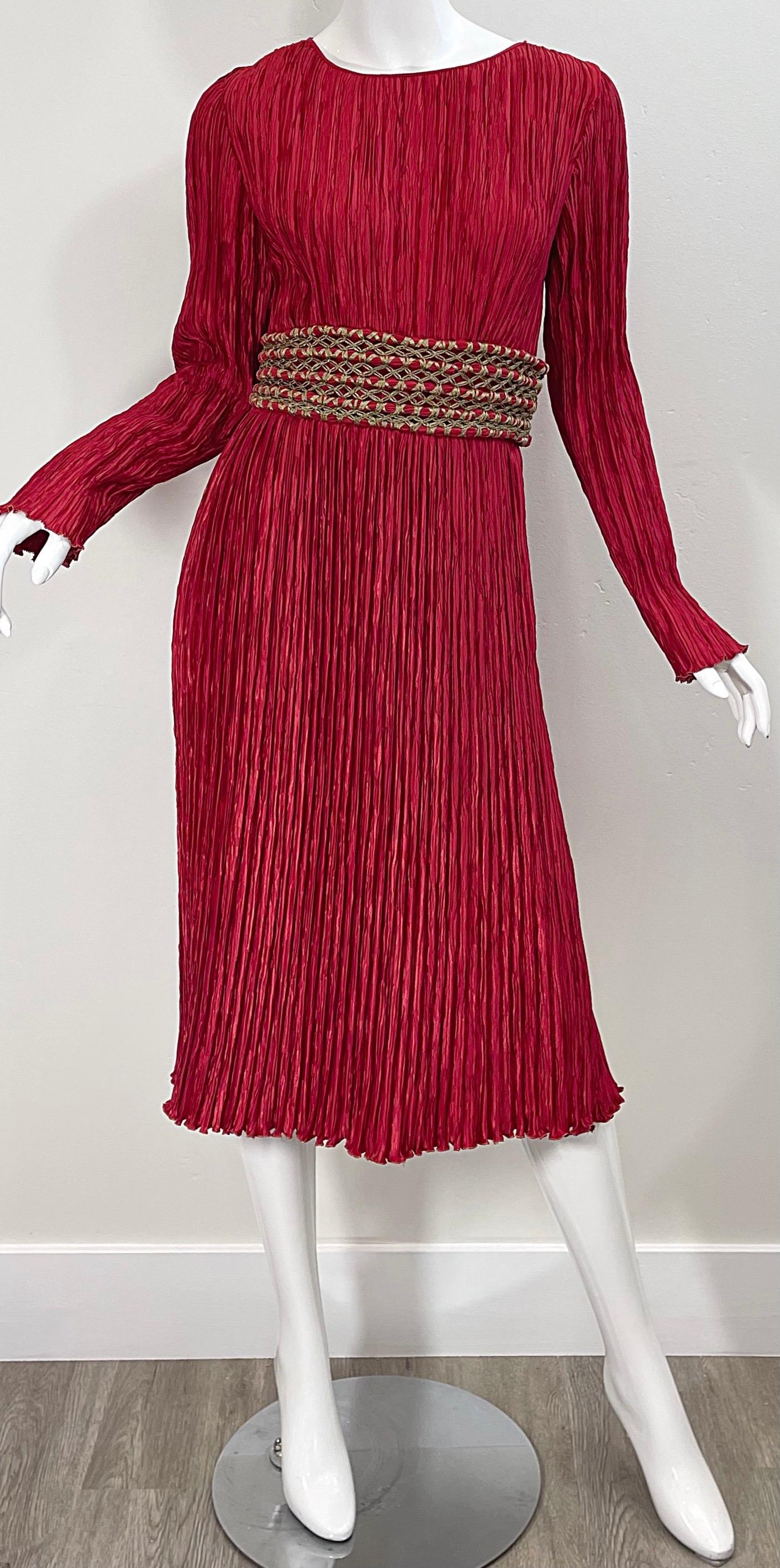 Vintage Mary McFadden Couture 1980s Size 8 Crimson Red Fortuny Pleated 80s Dress 9