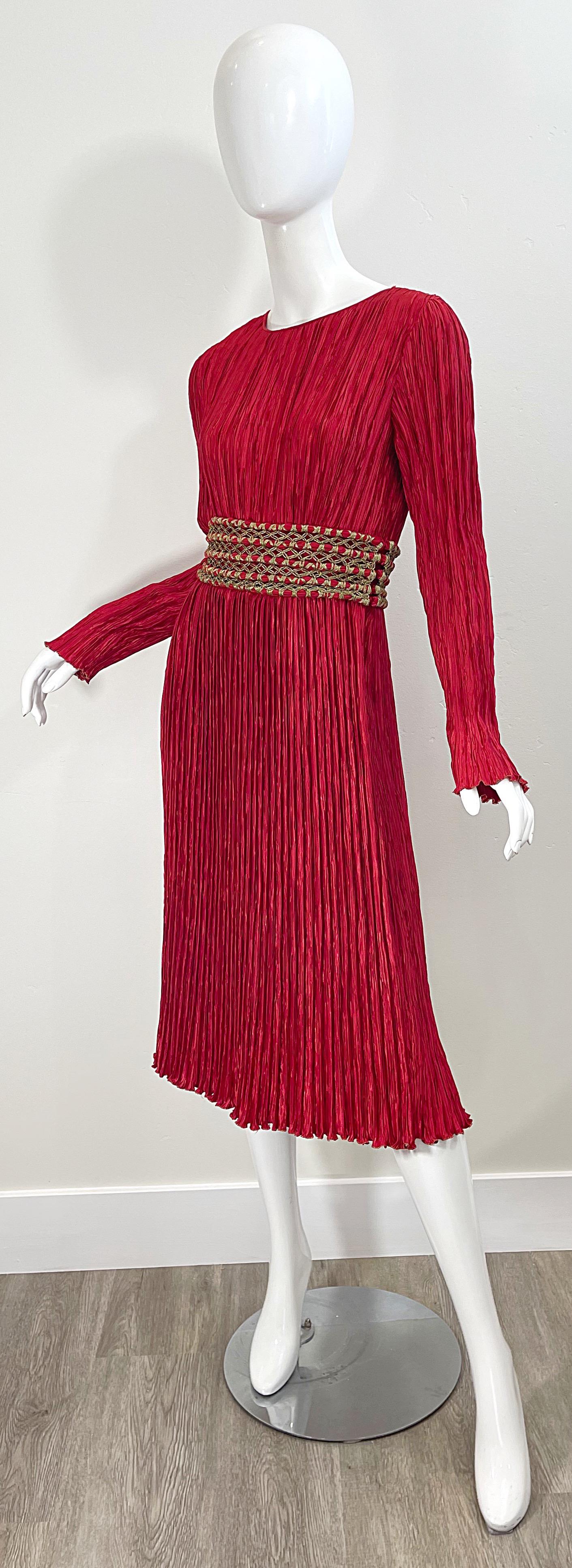 Vintage Mary McFadden Couture 1980s Size 8 Crimson Red Fortuny Pleated 80s Dress 1