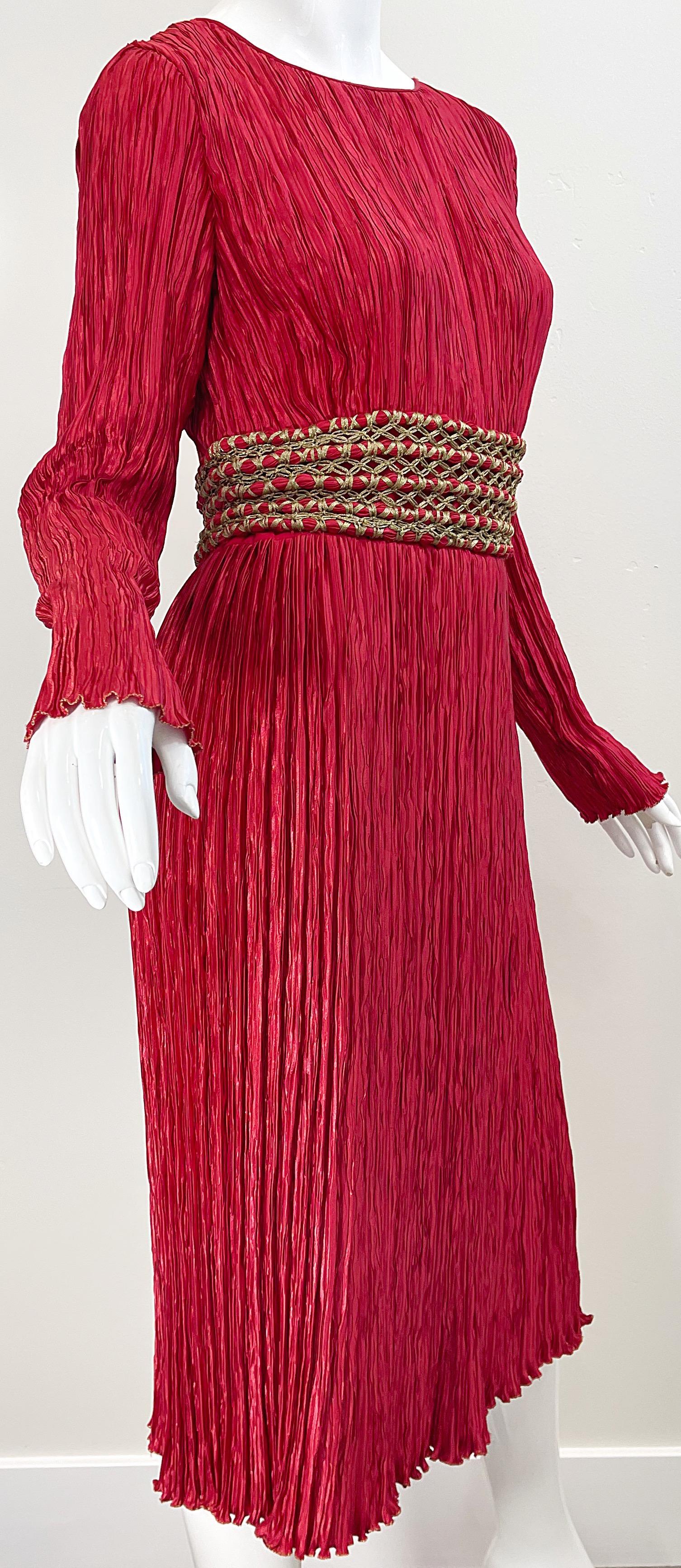 Vintage Mary McFadden Couture 1980s Size 8 Crimson Red Fortuny Pleated 80s Dress 2