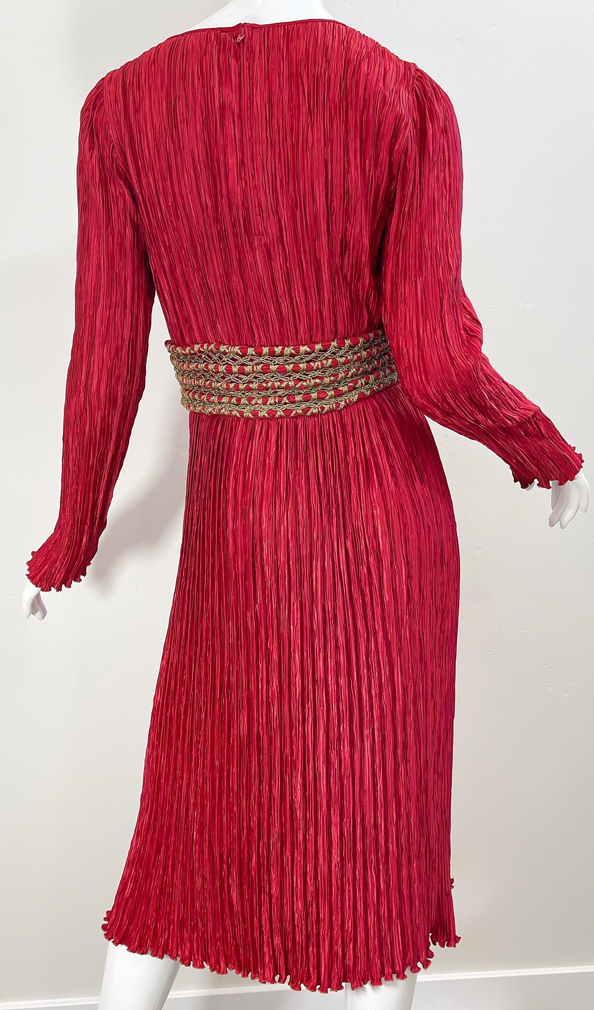 Vintage Mary McFadden Couture 1980s Size 8 Crimson Red Fortuny Pleated 80s Dress 3