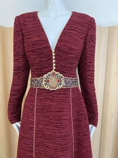 Vintage Mary McFadden Couture  Burgundy Long Sleeve Gown
