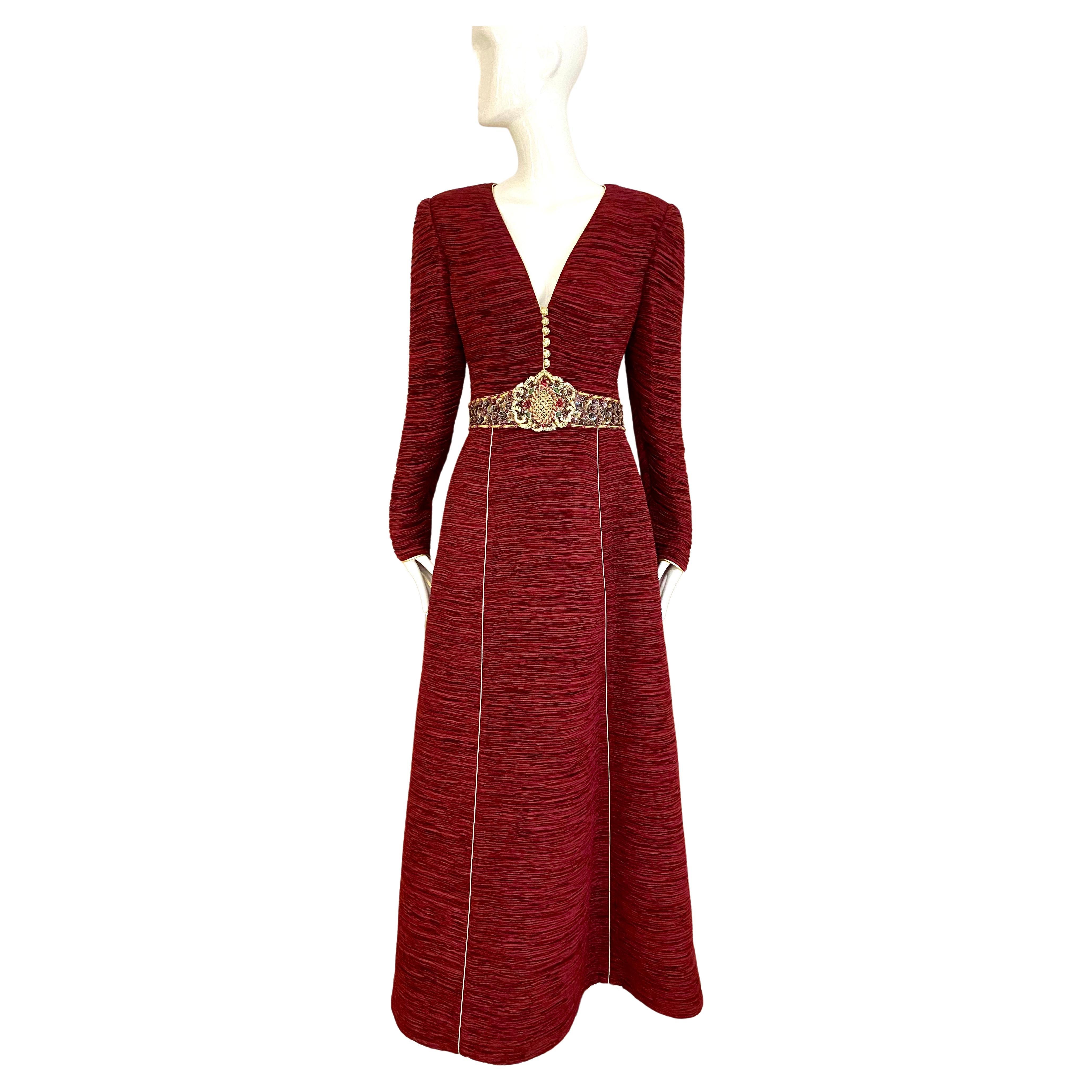 Vintage Mary McFadden Couture  Burgundy Long Sleeve Gown 