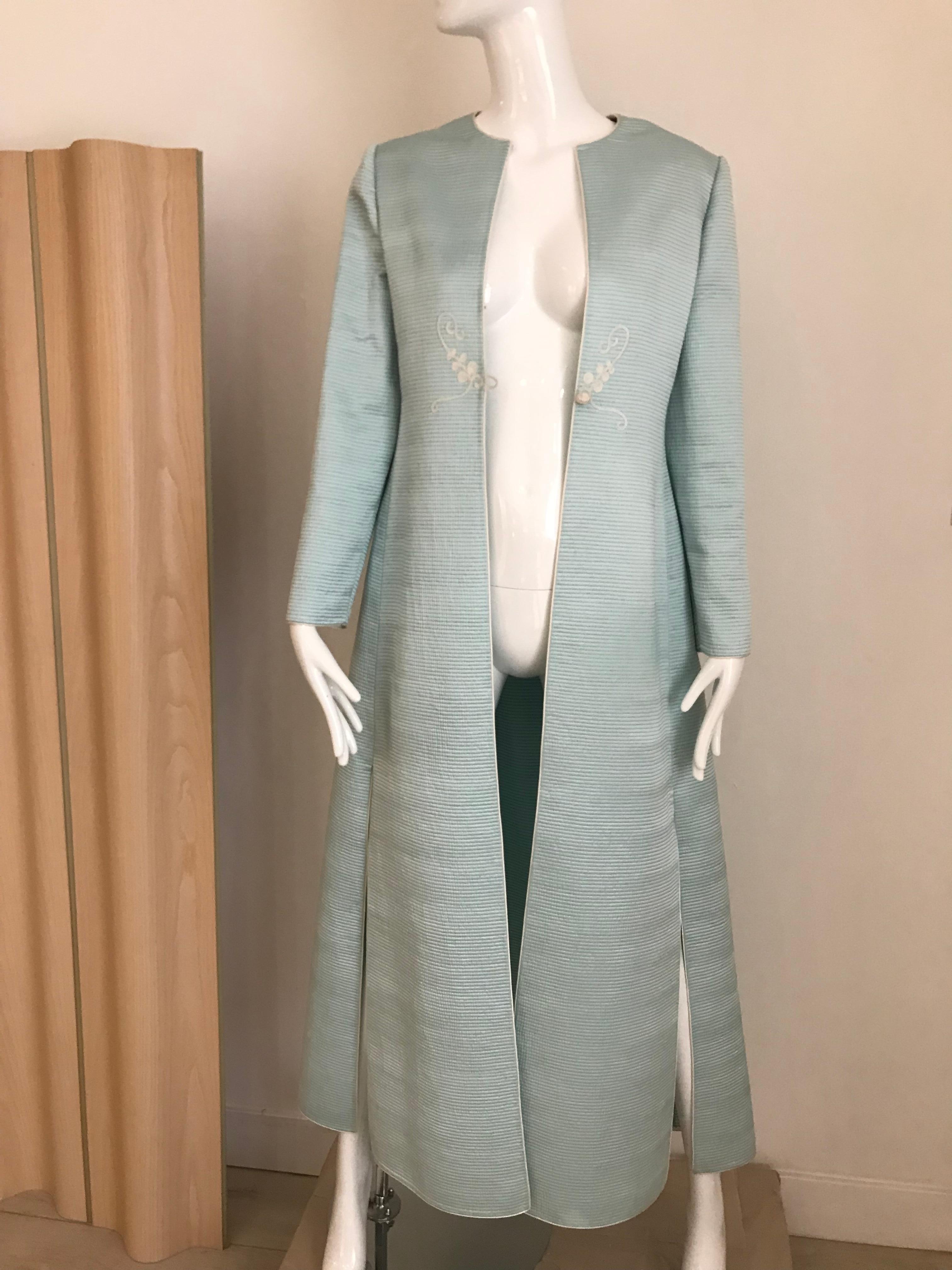 Vintage Mary McFadden Couture Light Blue Silk Coat In Excellent Condition In Beverly Hills, CA