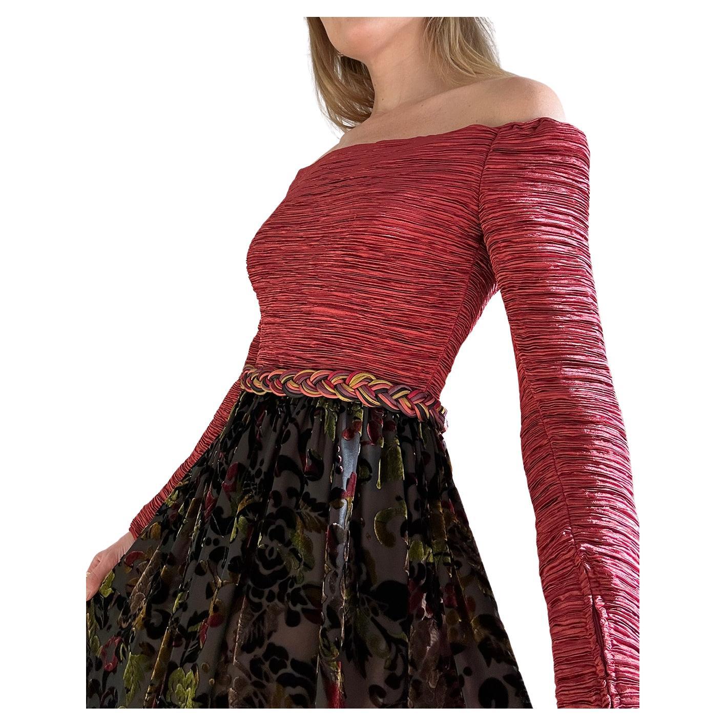 Vintage Mary McFadden Couture Off-the-Shoulder-Kleid im Angebot