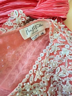 Vintage Mary McFadden Couture Sz 10 1980s Pink Pearl Beaded Pleated Evening Gown