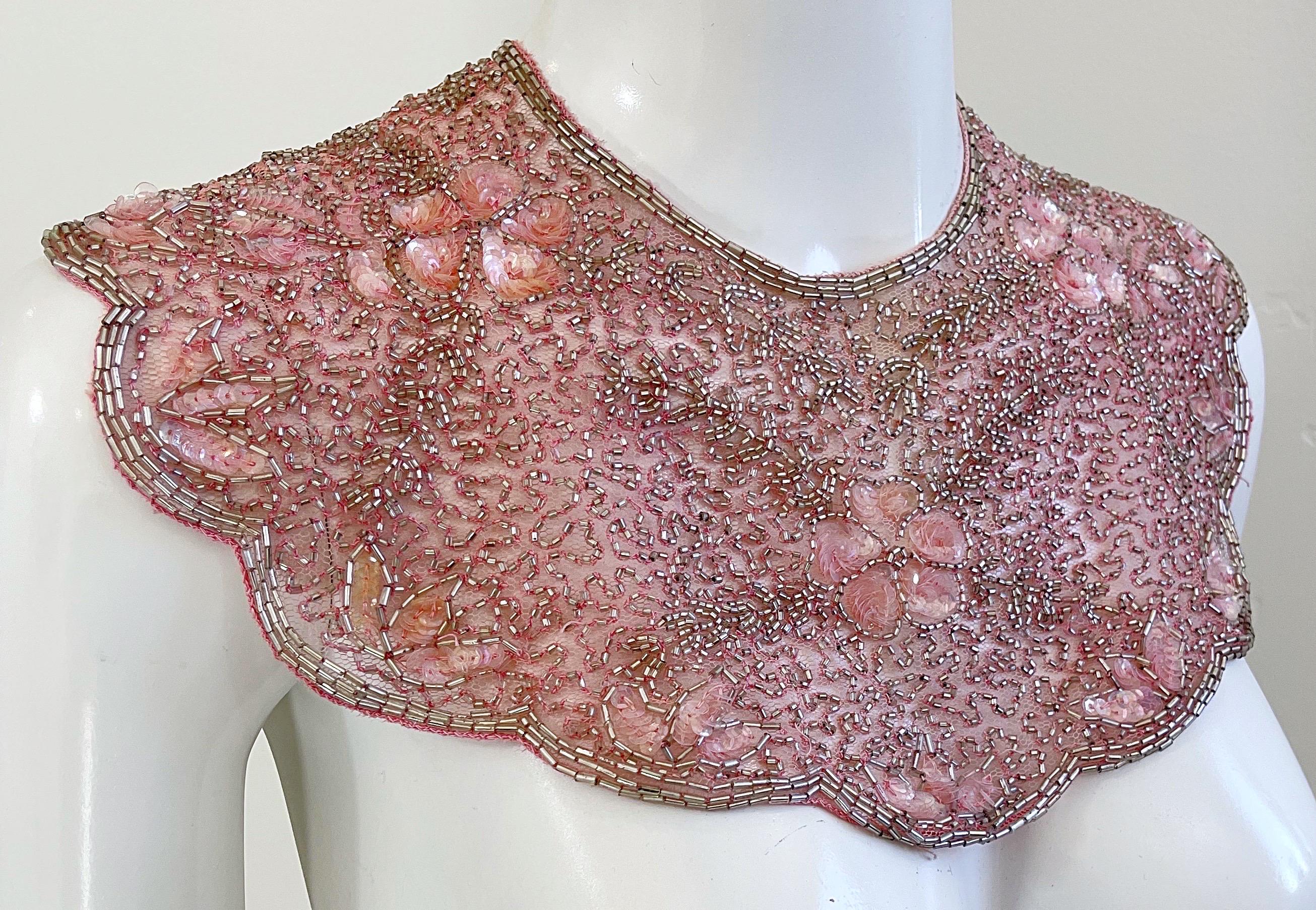 Vintage Mary McFadden Pink Beaded Sequin Mesh Nylon Necklace Collar  For Sale 5