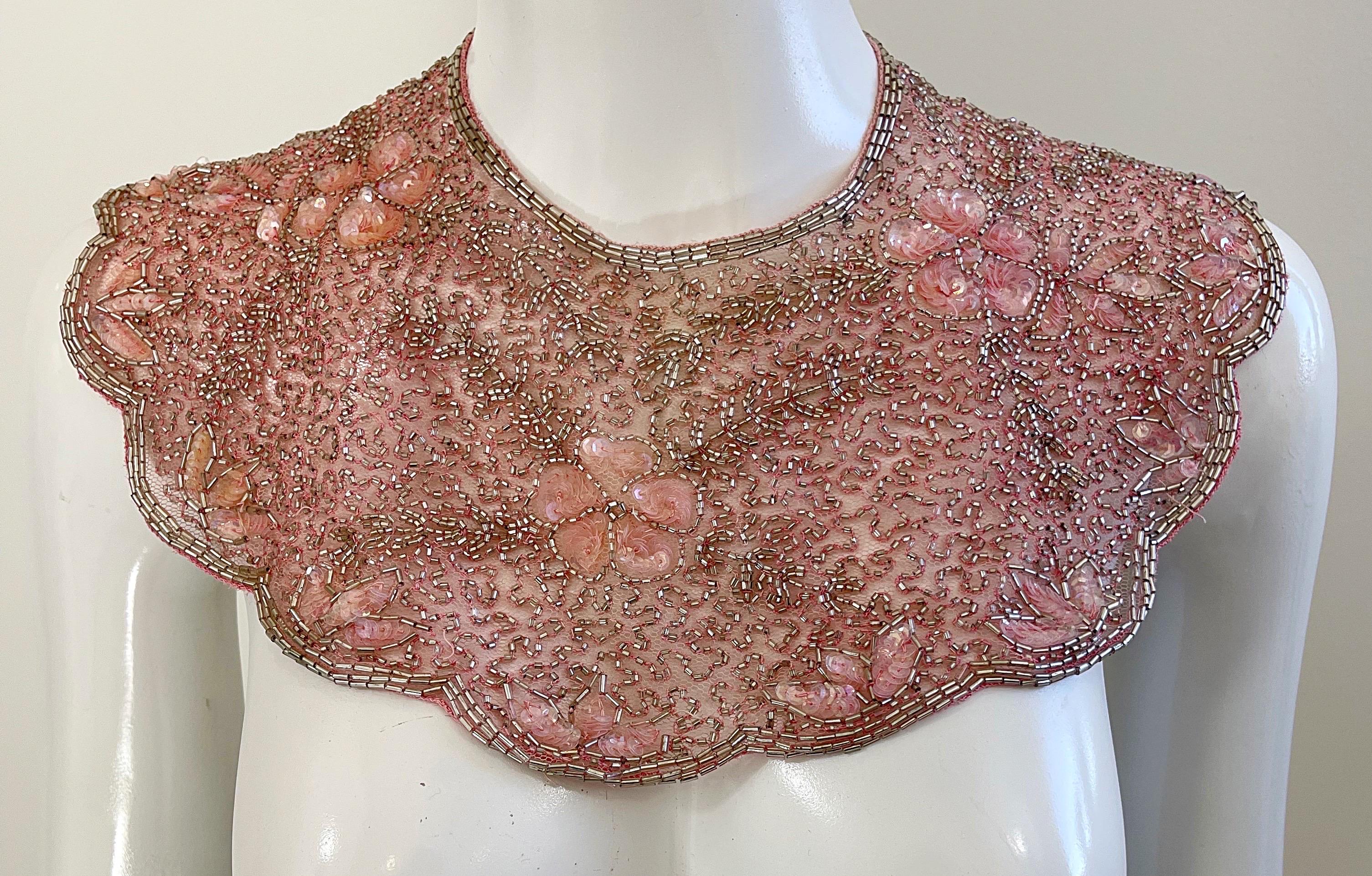 Vintage Mary McFadden Pink Beaded Sequin Mesh Nylon Necklace Collar  For Sale 6