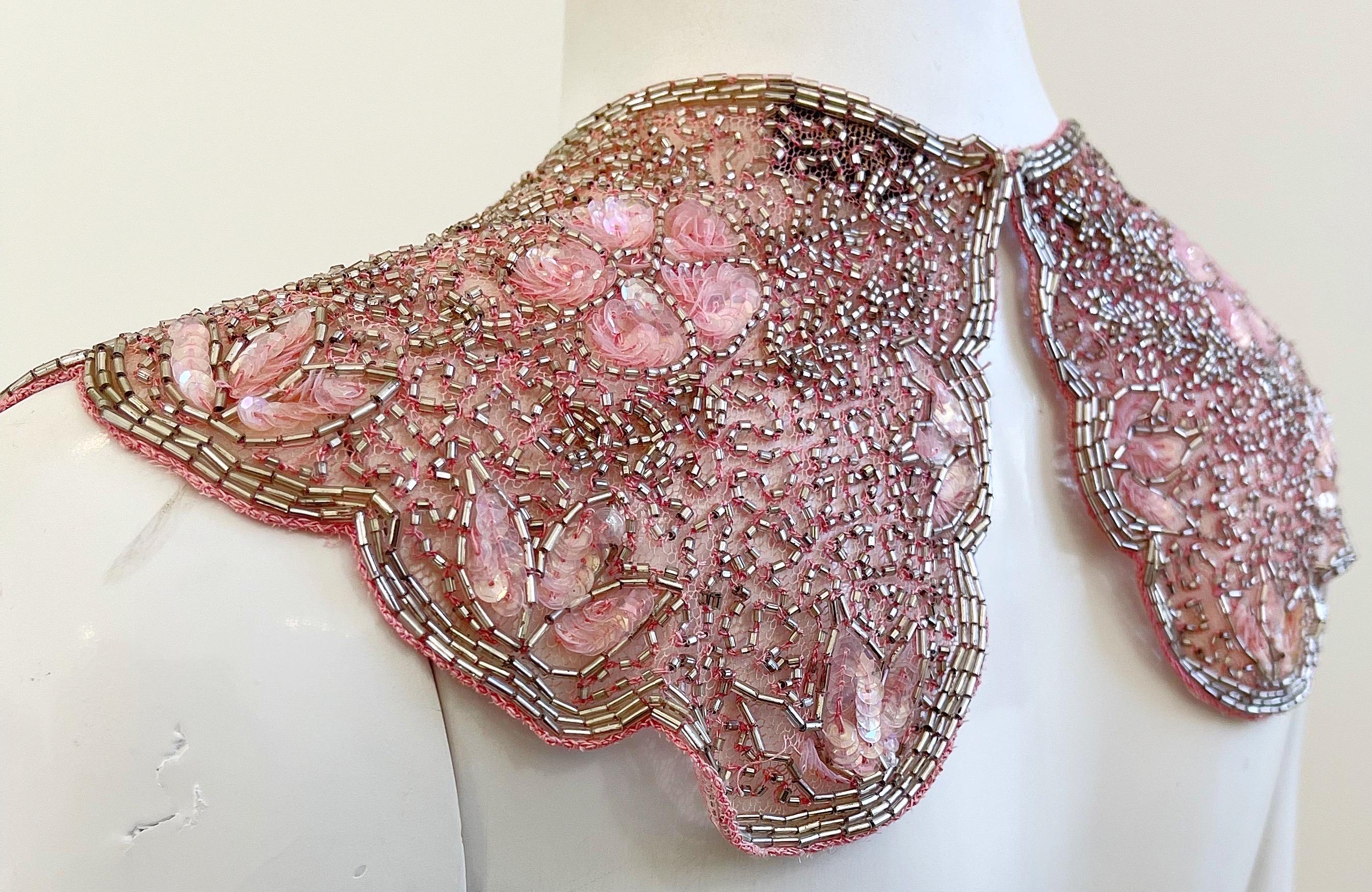 Vintage Mary McFadden Pink Beaded Sequin Mesh Nylon Necklace Collar  For Sale 7