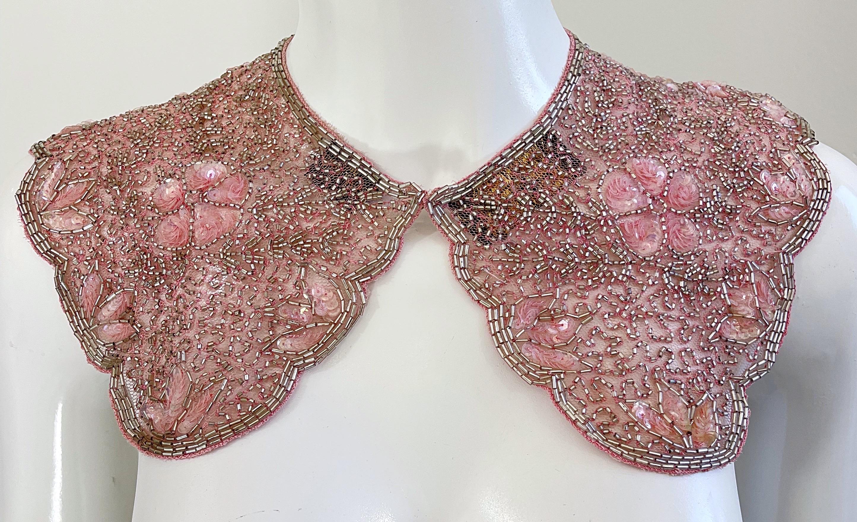 Vintage Mary McFadden Pink Beaded Sequin Mesh Nylon Necklace Collar  For Sale 9