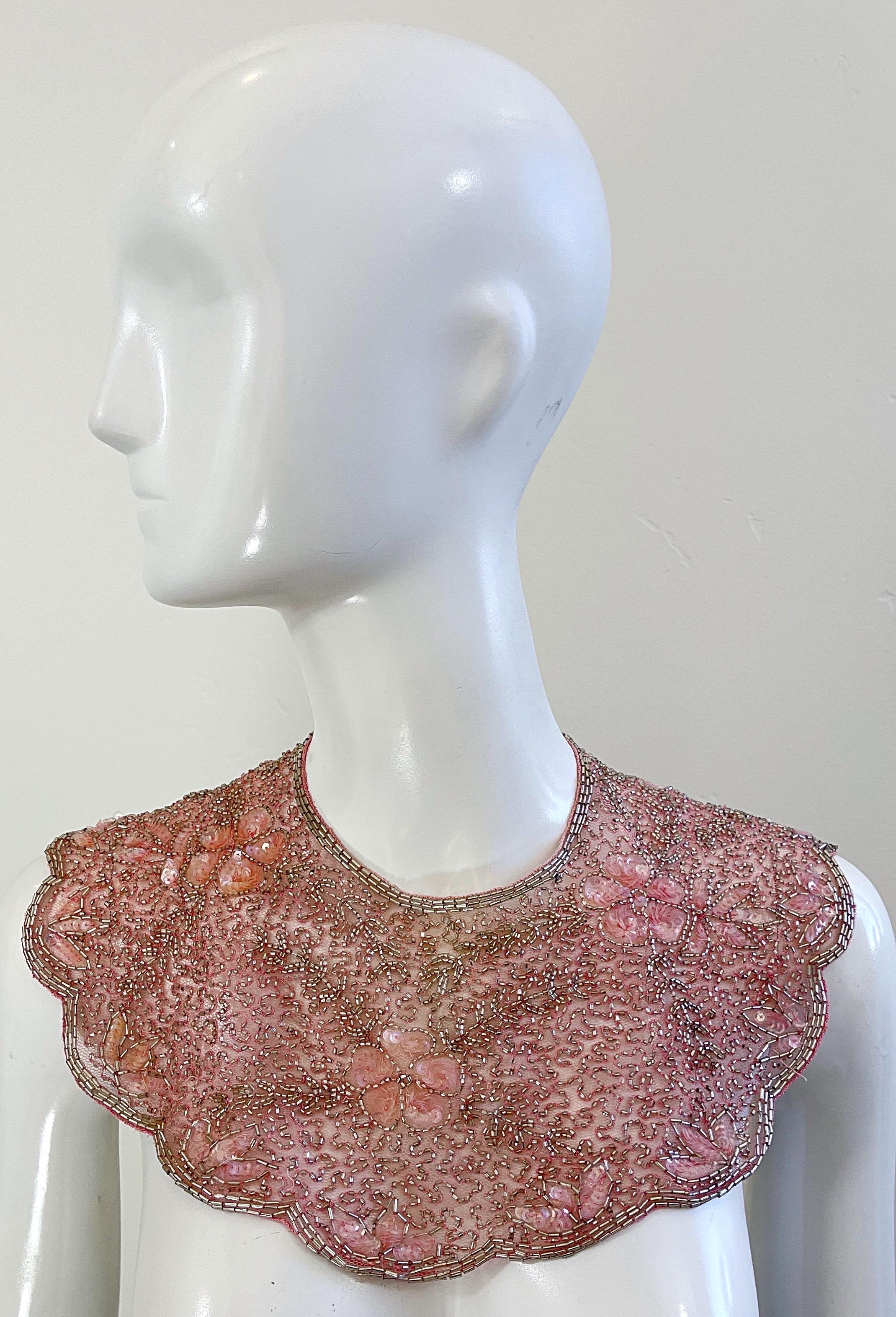 Vintage Mary McFadden Pink Beaded Sequin Mesh Nylon Necklace Collar  For Sale 11